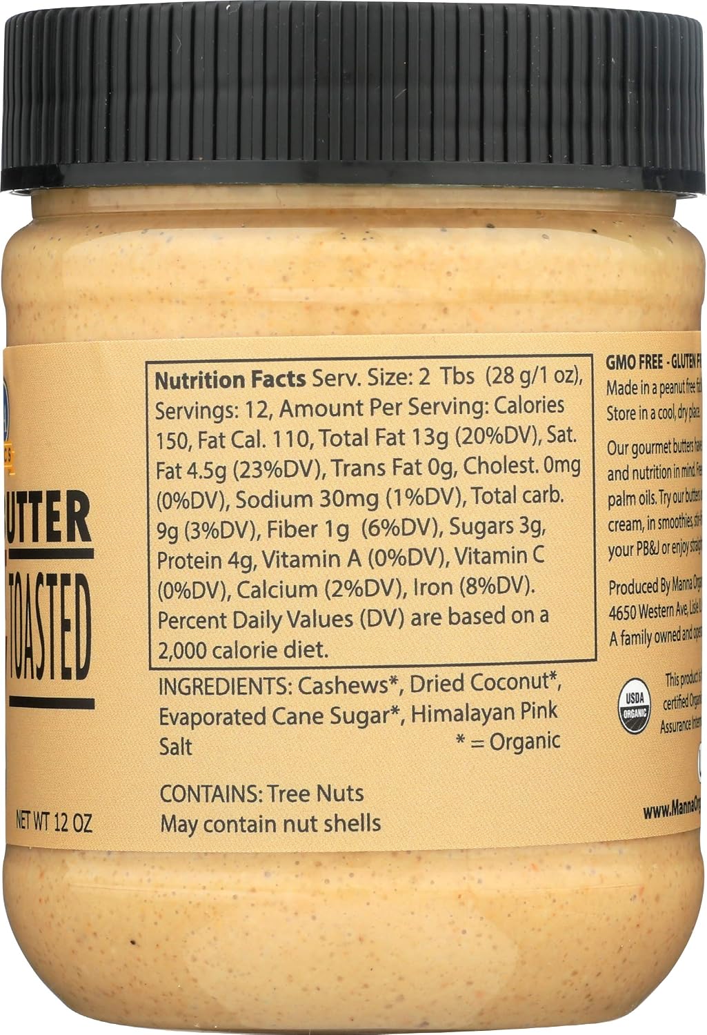 Manna Organics Organic Coconut Cashew Butter, 12 OZ