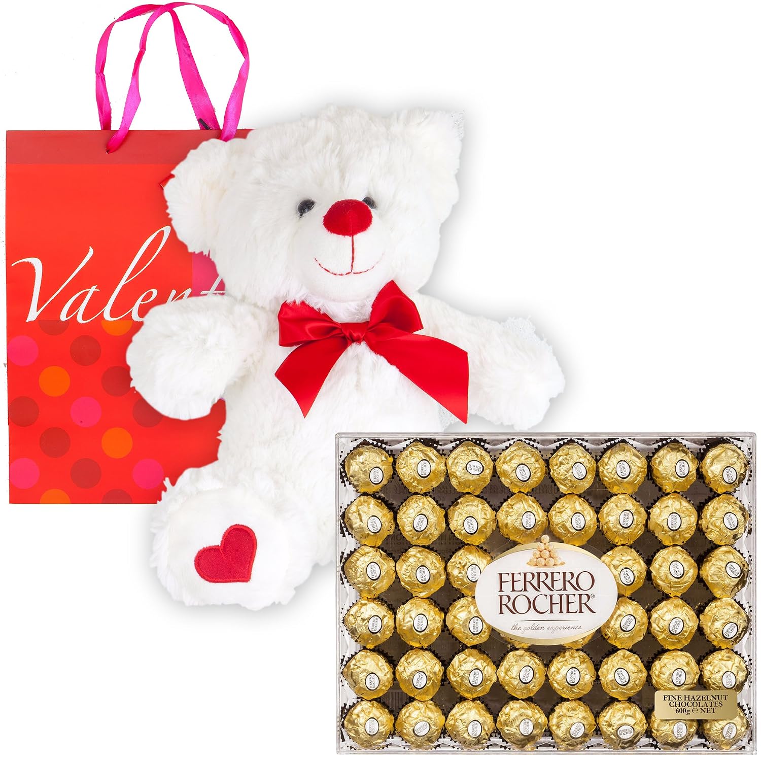 Ferrero Rocher Hazelnut Chocolates Diamond Box 48 Count | Teddy Bear Plush | Valentine Day Premium Gift Bag | Sweetheart Love For Wife Girlfriend