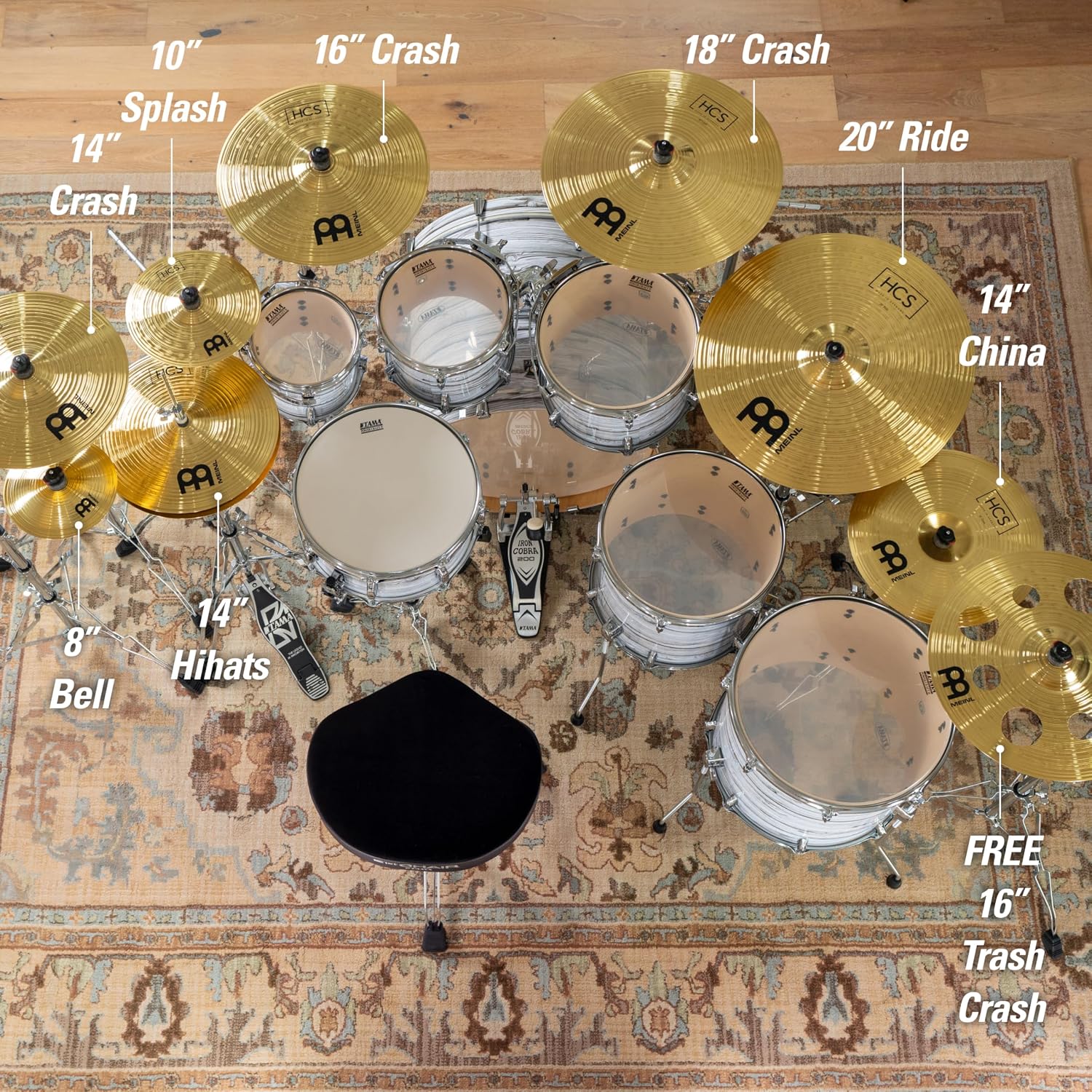 Meinl Cymbals HCS Box Set Cymbals for Drums — MADE IN GERMANY | Hihats, Ride, Crashes, Trash Crash, China, Splash, Bell — Durable Brass Alloy