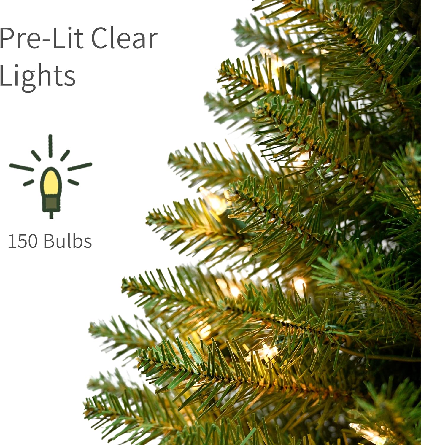 Puleo International 7.5ft Pre-Lit Fraser Fir Pencil Christmas Tree with 350 Clear Lights, 1188 Realistic Dense Branch Tips, Easy Setup Artificial Trees with Sturdy Metal Stand