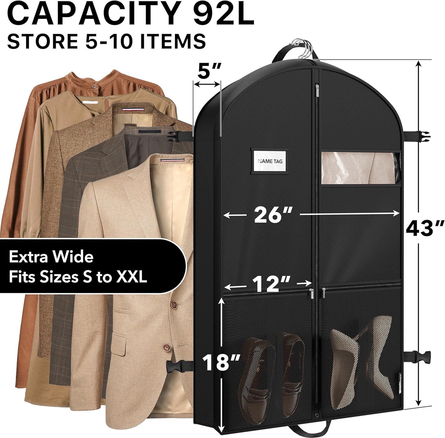 Simple Houseware 43" Travel Garment Bag with Pockets, Heavy Duty Suit Bag