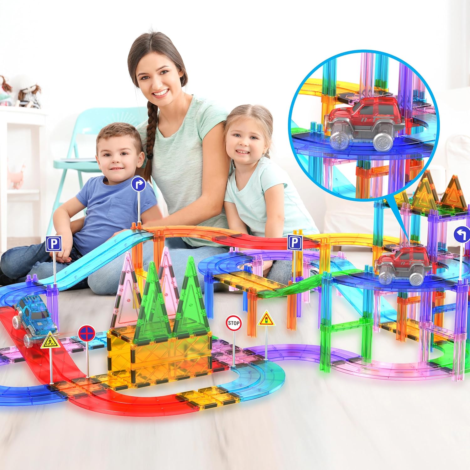 PicassoTiles Race Track Add-On Railway Magnetic Tiles STEM Construction Toy