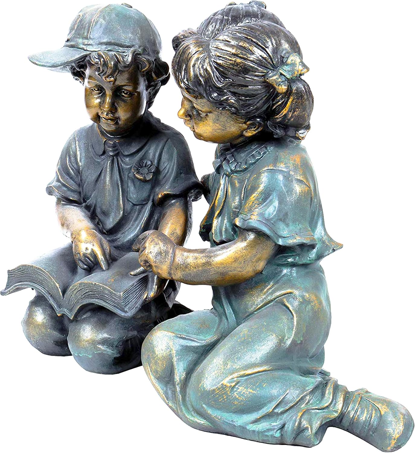 Alpine Corporation 26" Tall Indoor/Outdoor Girl Jumping Over Boy Statue Yard Art Decoration