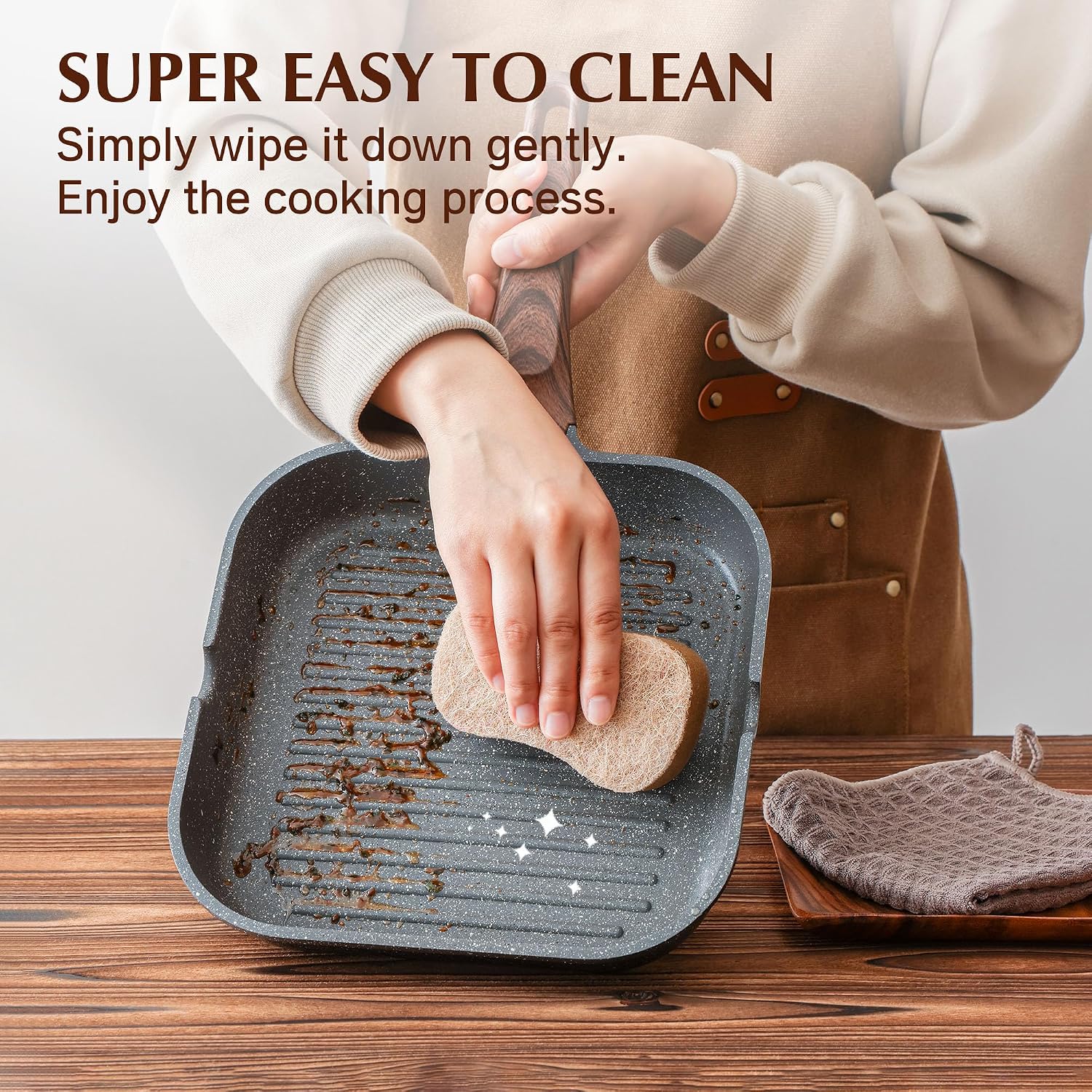 SENSARTE Nonstick Griddle Grill Pan, Pro-Grid Reversible Grill & Griddle Pan, Two Burner Cast Aluminum
