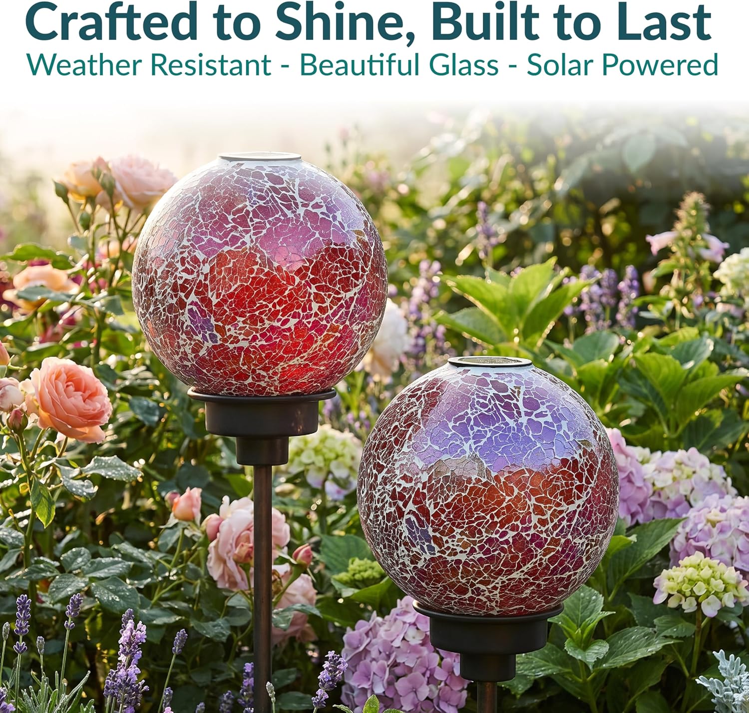 Sunnydaze Solar Gazing Ball for Garden, Mosaic Cool Blooms