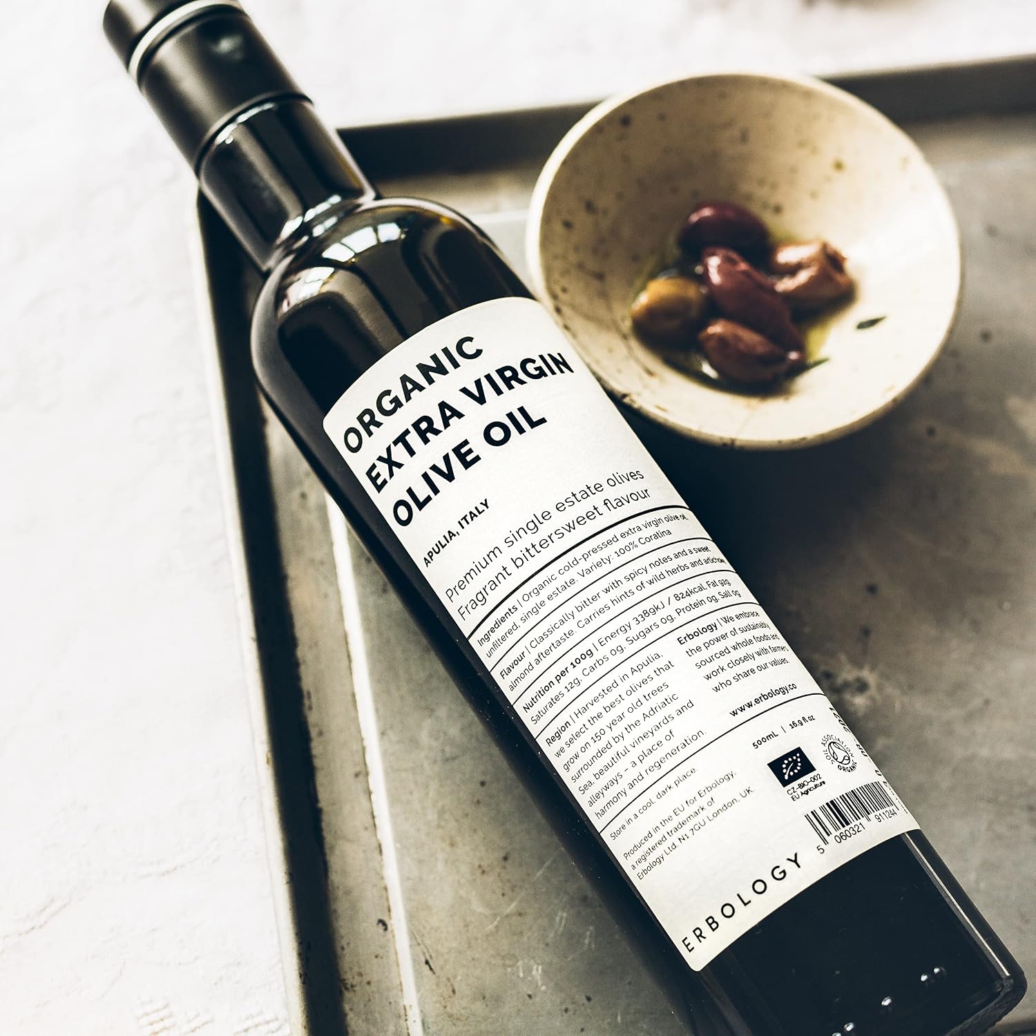 Erbology Organic Extra Virgin Olive Oil 17 fl oz - Early Harvest - 742 mg/kg Polyphenols - 0.15% Free Acidity - 100% Coratina Olives Hand-Picked and