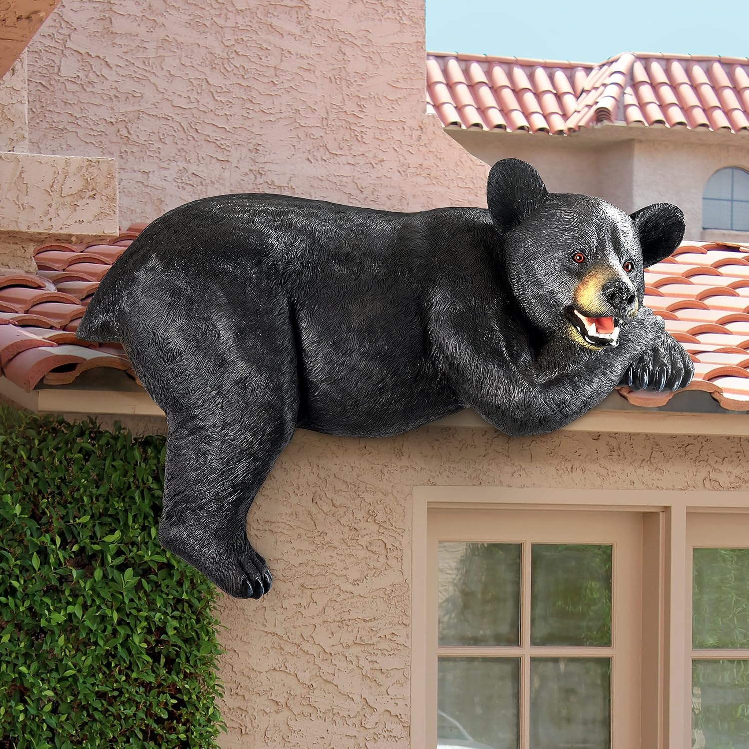 Design Toscano Lemont the Lovable Lounger Climbing Black Bear Roof Mount Outdoor Garden Statue, 34 Inch Long, Cast Stone Resin, Woodland Black Finish
