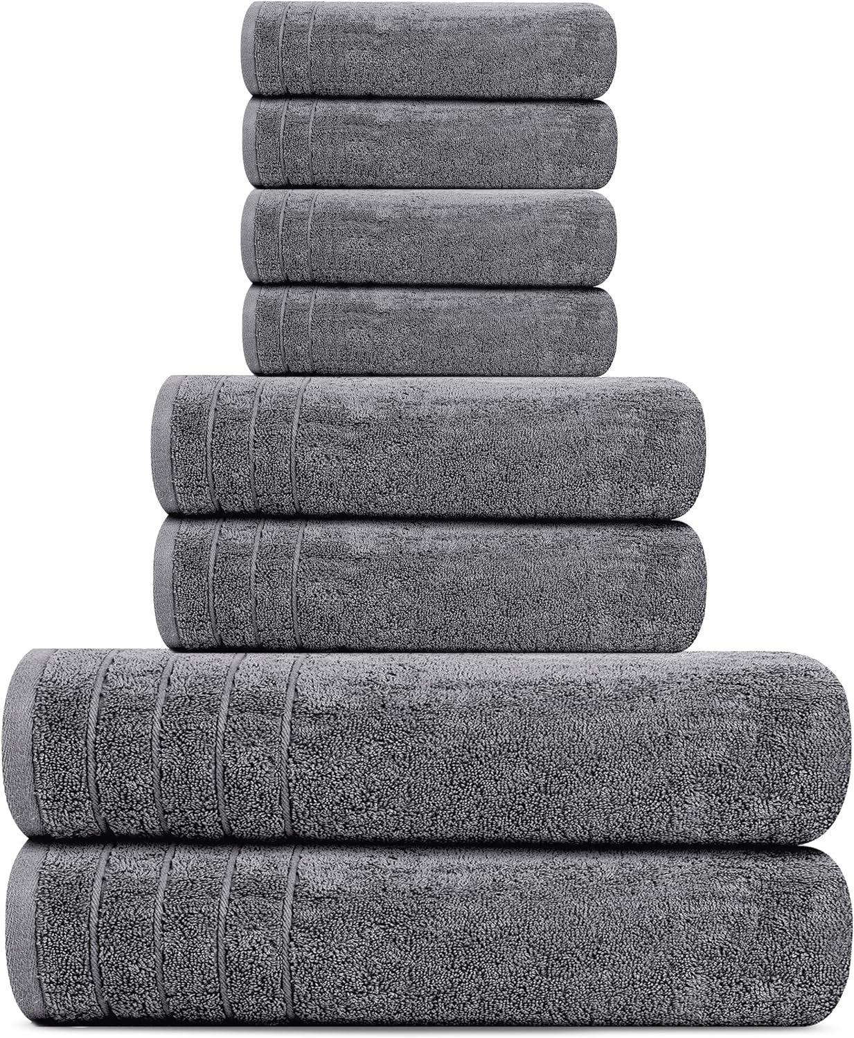 Tens Towels 8 Piece Towel Set, 2 XL Bath, 2 Hand, 4 Washcloth, Dark Grey