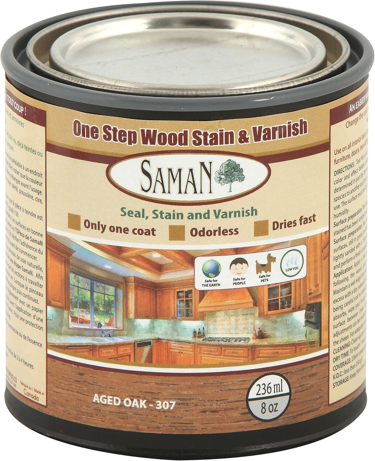 SamaN Interior One Step Wood Seal, Stain and Varnish – Oil Based Odorless Dye - Protection for Furniture and Fine Wood (Cedar SAM-303, 8 oz)