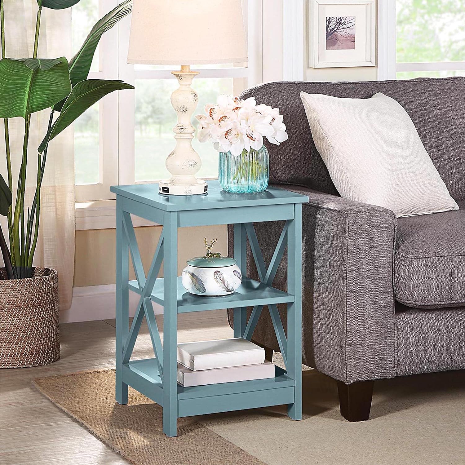 Convenience Concepts Oxford End Table 15.75" - Modern Living Room Table with Storage Shelves, Transitional Nightstand Side Table for Home Decor and Display, Espresso