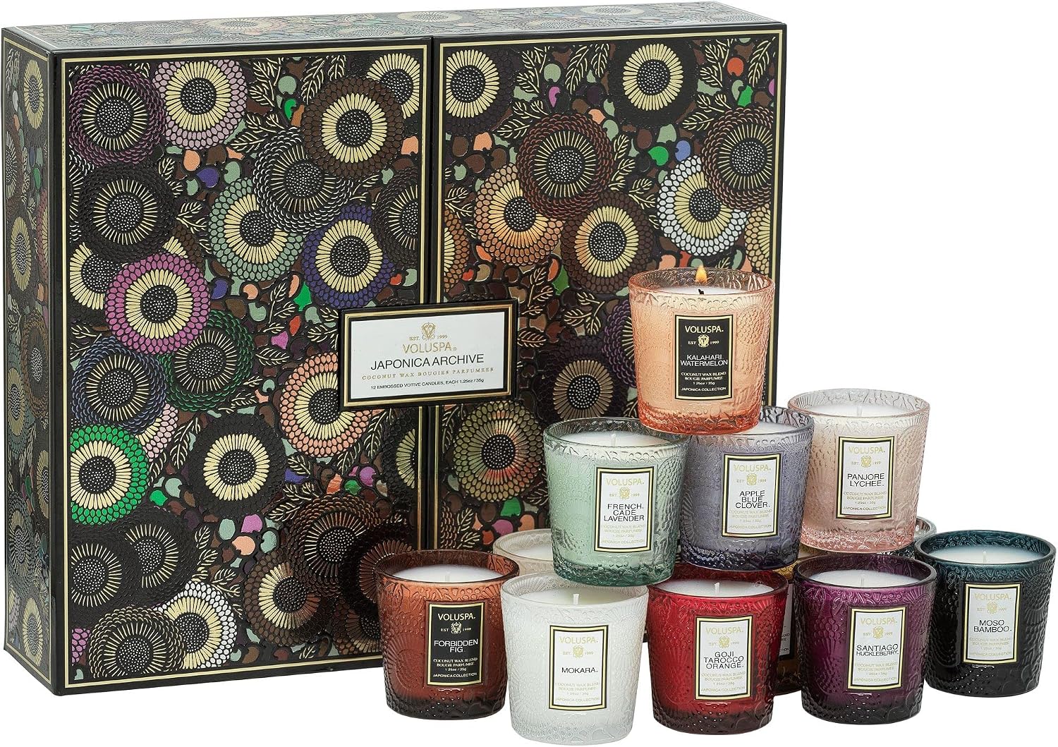 Voluspa Japonica Archive, Votive Candle Gift Set, 1.25 Ounce, 10 Hour Each Burn Time, Coconut Wax for Clean Burning, Handcrafted in the USA