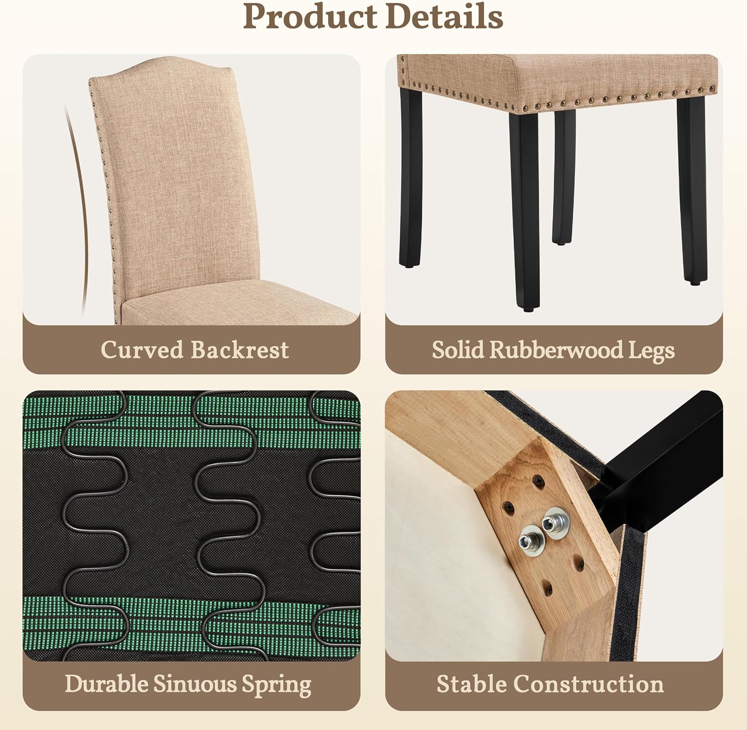 Yaheetech Dining Chairs Set of 2 High Back Parson Chairs Khaki