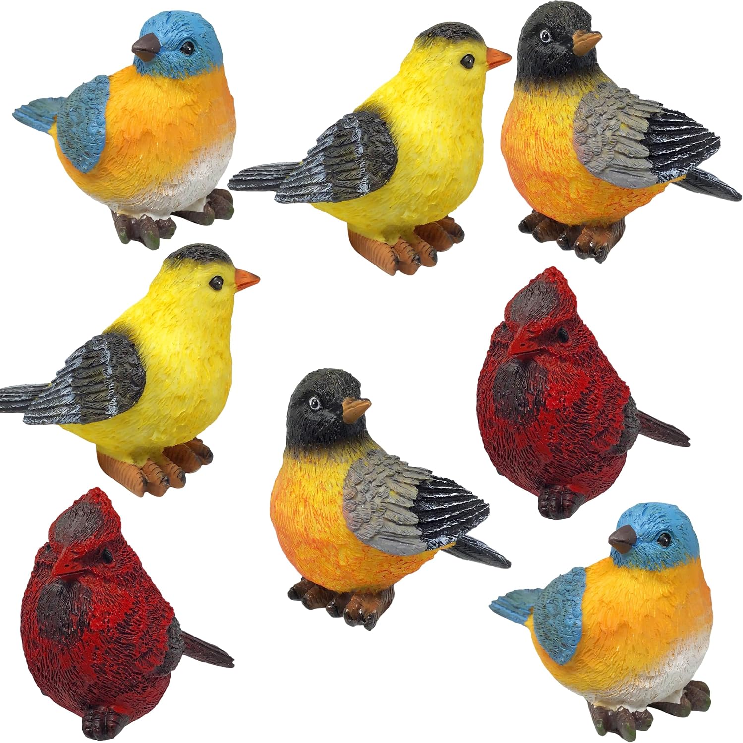 Songbird Garden Figurines Set of 4 – Cardinal, Bluebird, Goldfinch & Robin – Decorative Bird Statues for Home Décor, Spring Decorations, Crafting