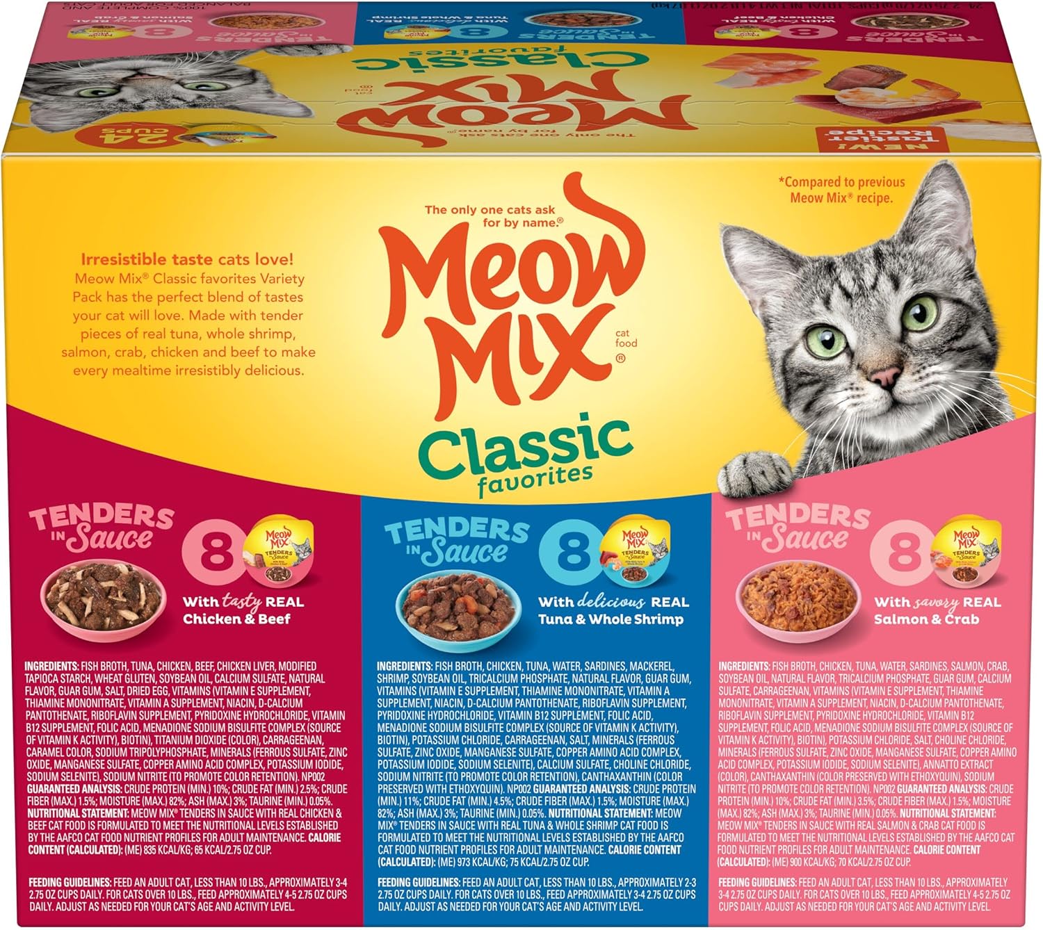 Meow Mix Tenders in Sauce, Wet Cat Food with Tuna & Whole Shrimp, 12 Cups