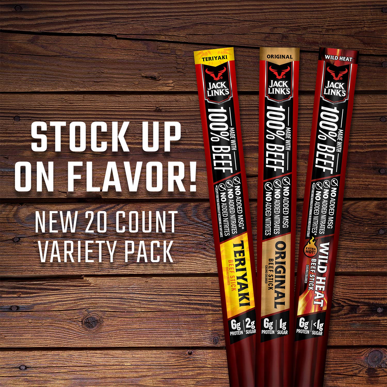 Jack Link's Original Beef Jerky Sticks - Made with 100% Real Beef - Ready to Eat Real Meat Protein Snacks - 6g Protein per Serving - 0.92 oz Meat Stick, 20 Count