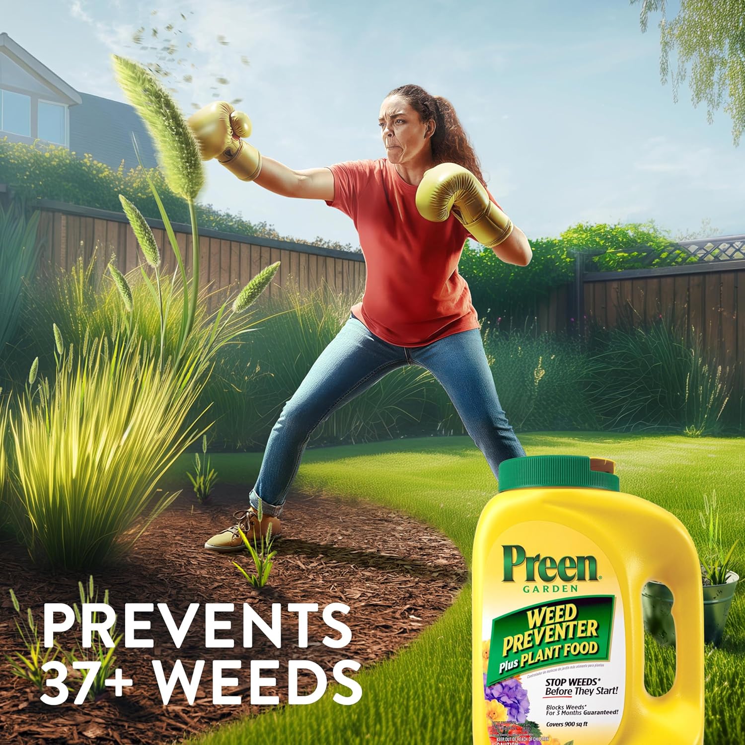 Preen Garden Weed Preventer Plus Plant Food 16 lb. Drum, Covers 2,560 sq ft | Granular All Purpose Fertilizer with Pre Emergent Weed Control for Gardens – Prevents Weeds and Feeds Plants