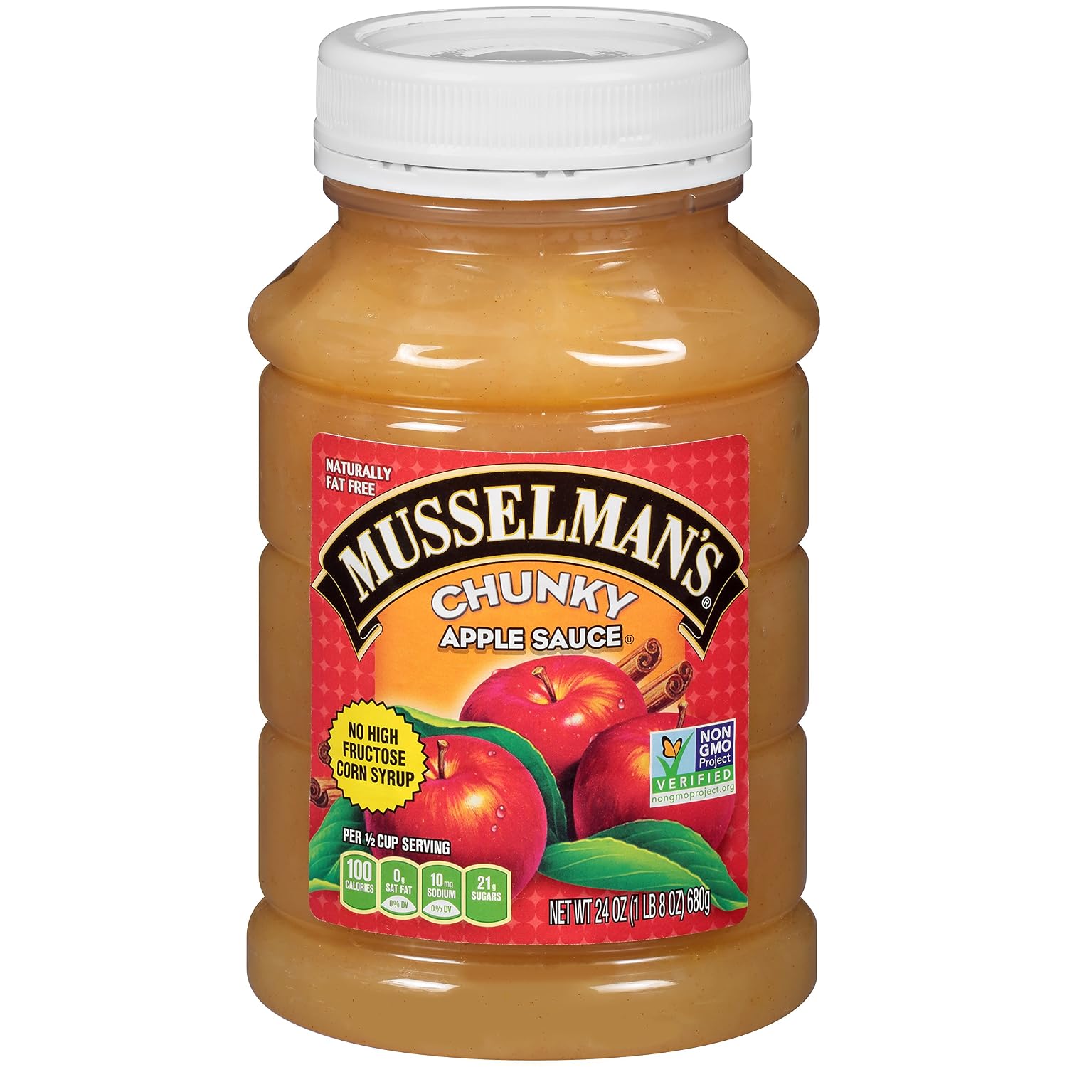 Musselman's Home Style Chunky Apple Sauce - low calorie, gluten free snack, low sodium, kosher, fat-free, no cholesterol, no high fructuse corn syrup, from 100% fresh American Grown Apples. (24oz x 12)