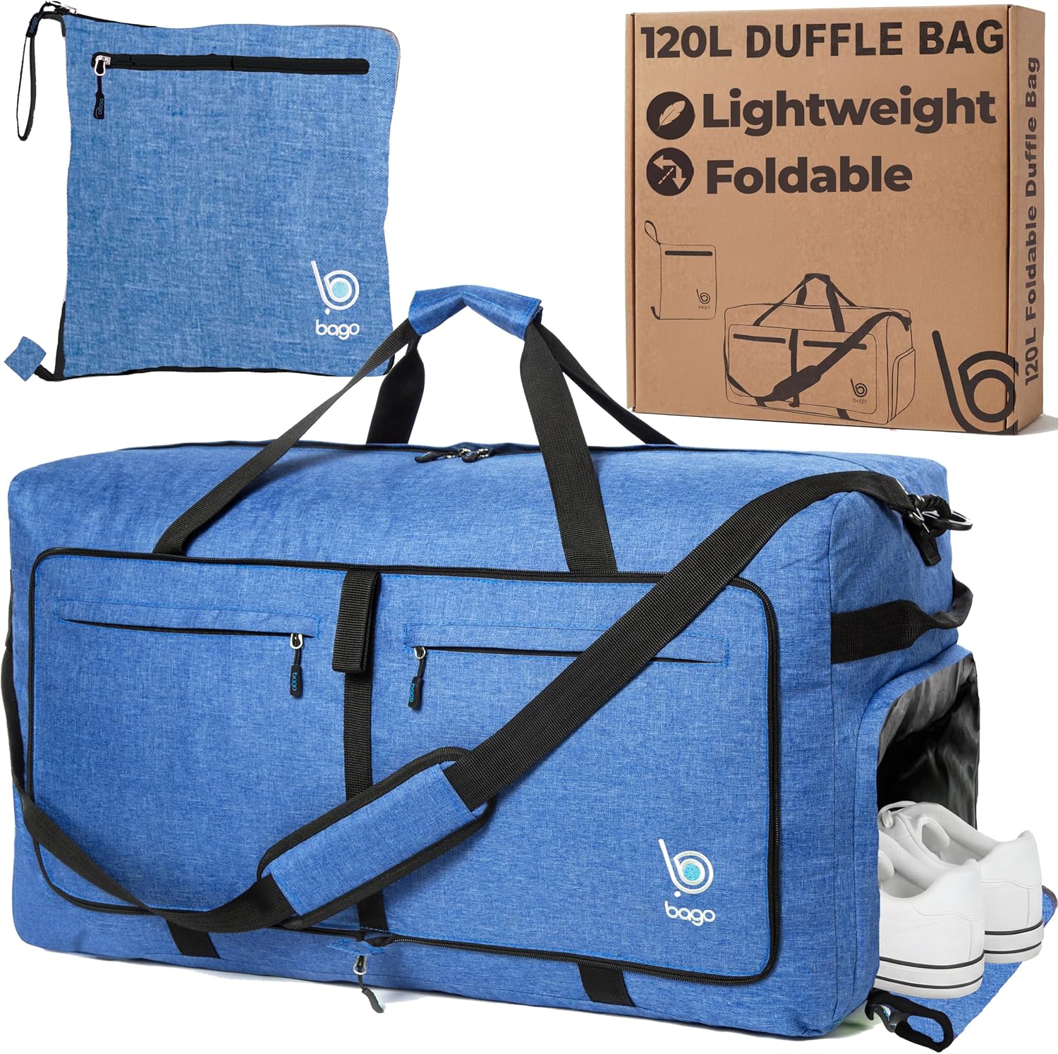 Bago Large Duffle Bag for Travel Women & Men. Durable Lightweight Foldable Travel Duffel Bags For Traveling Women. 80L Duffle Bags For Overnight Bag With Shoe Compartment Collapsible Weekender duffel