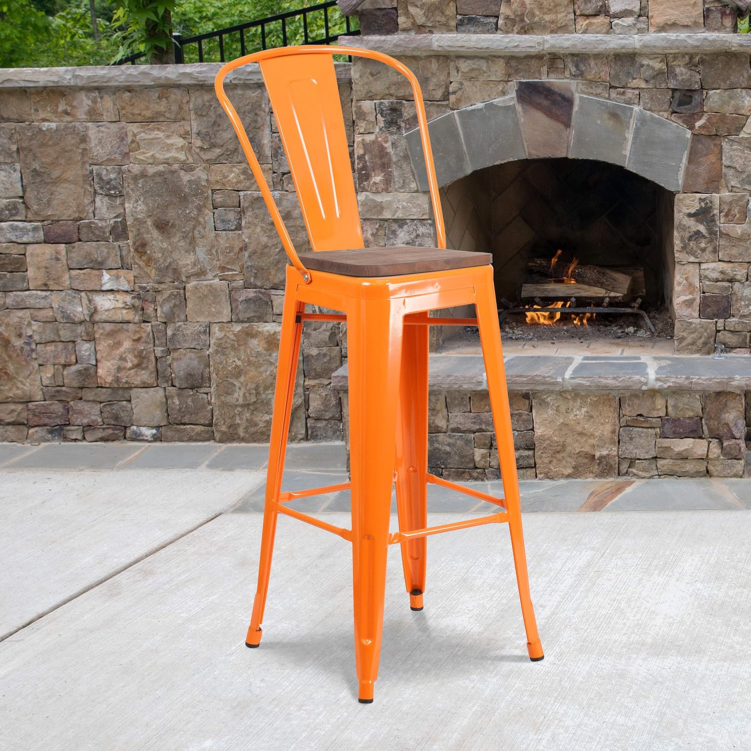 Flash Furniture 30 in Metal Barstool with Back, Blue | Commercial Grade, Removable Back, Indoor/Outdoor Use