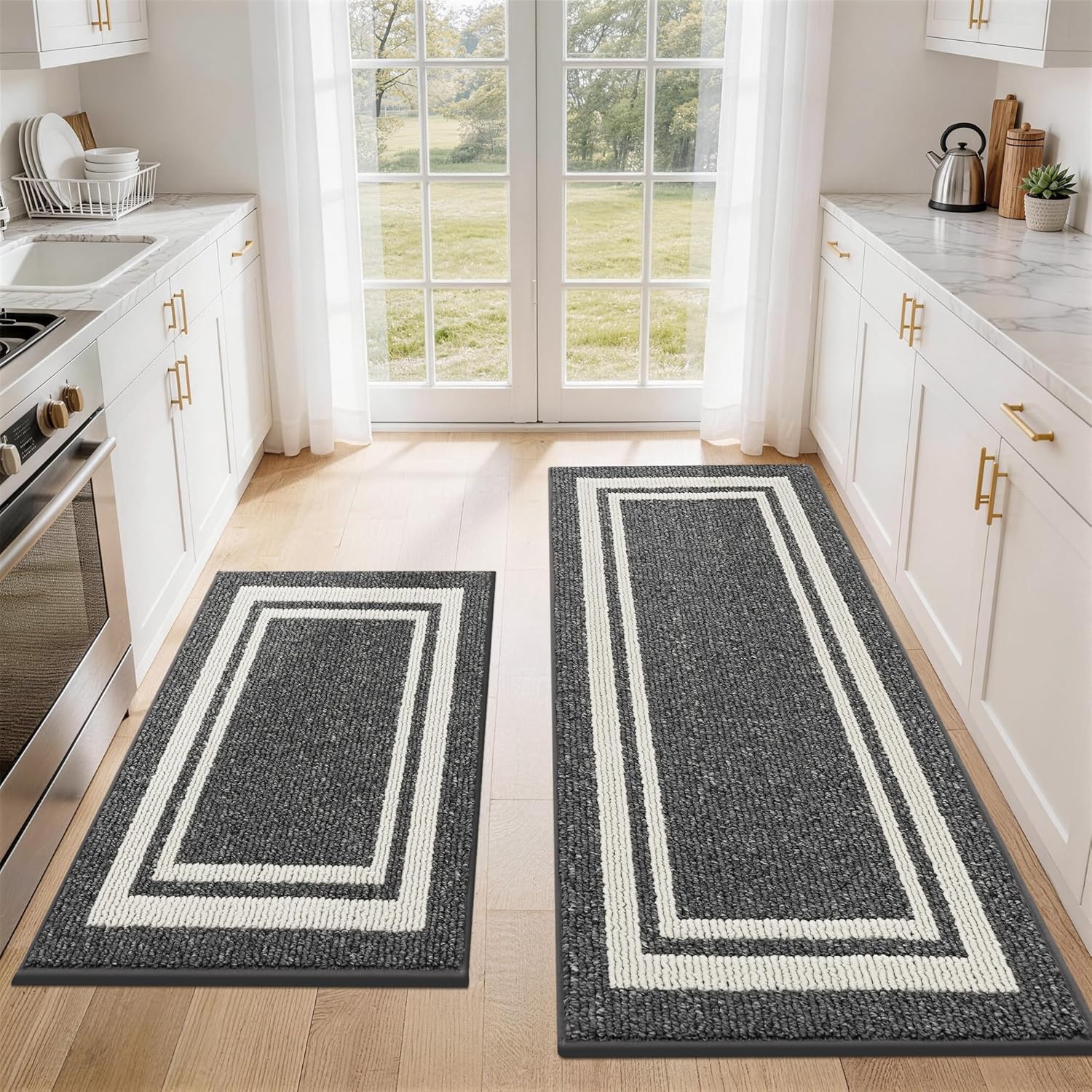 COSY HOMEER 48x20Inch/30X20Inch Kitchen Rug Mats,Grey