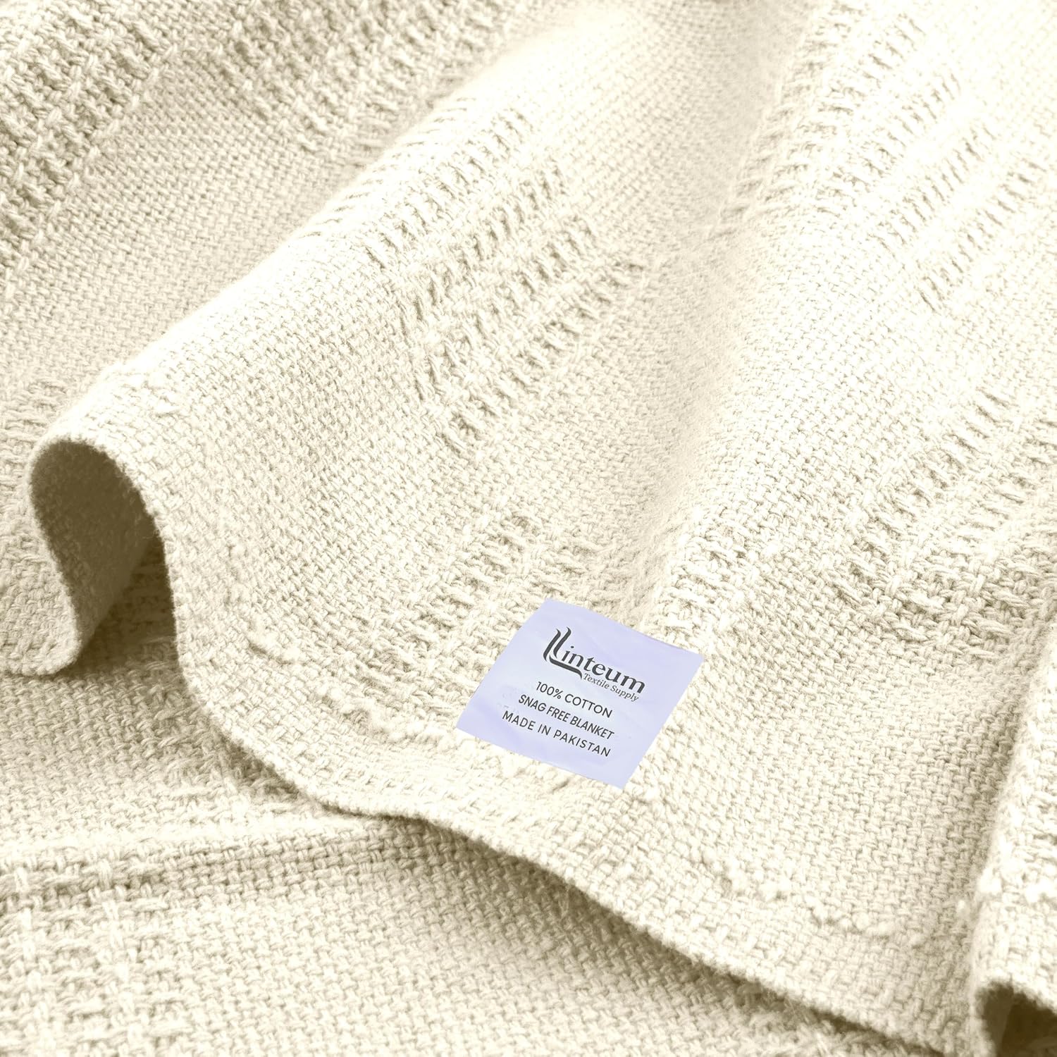 Linteum Textile Hospital Thermal SNAGLESS Spread Blanket, 100% Cotton (74x100 in, Blue)
