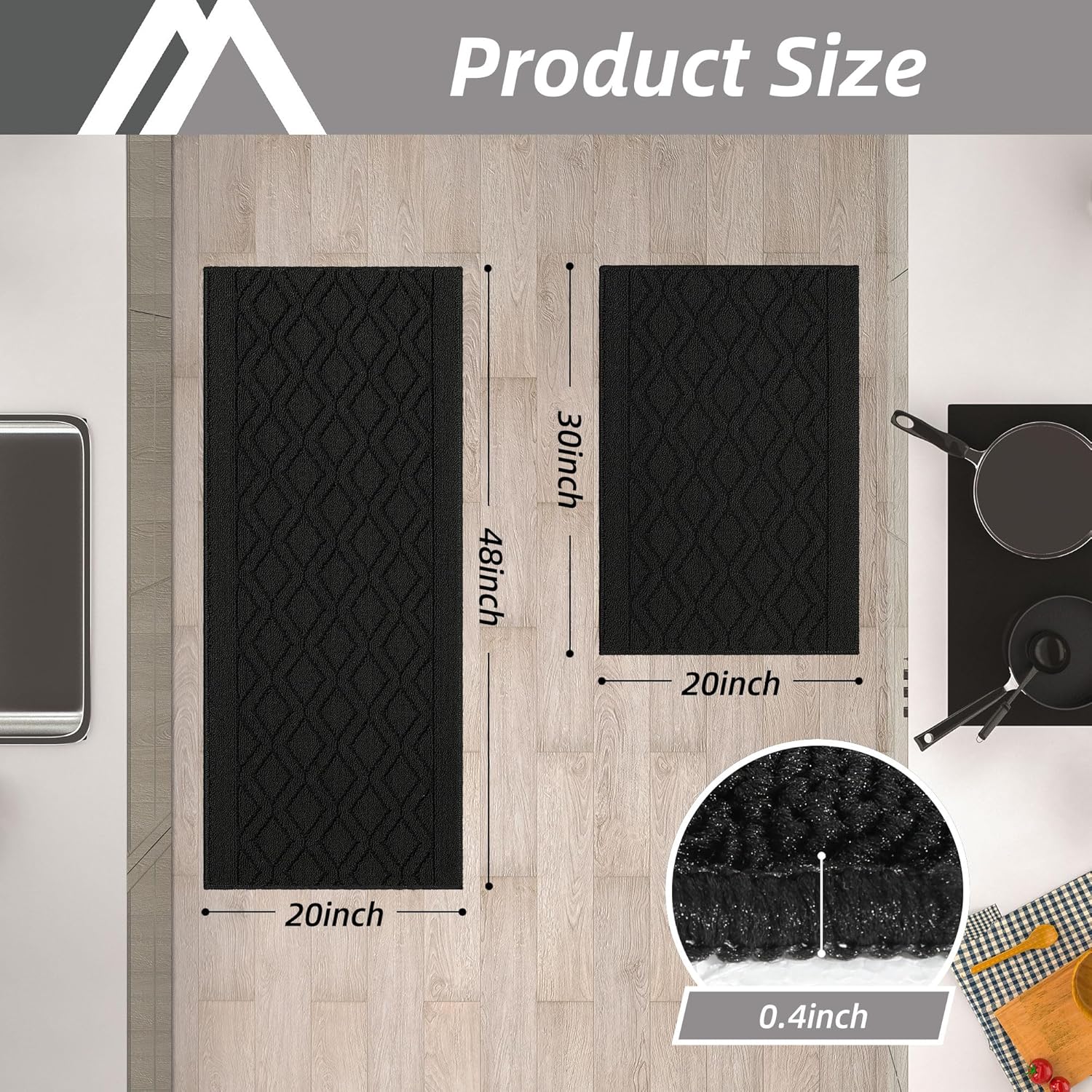 COSY HOMEER 48x20Inch/30X20Inch Kitchen Rug Mats,Grey