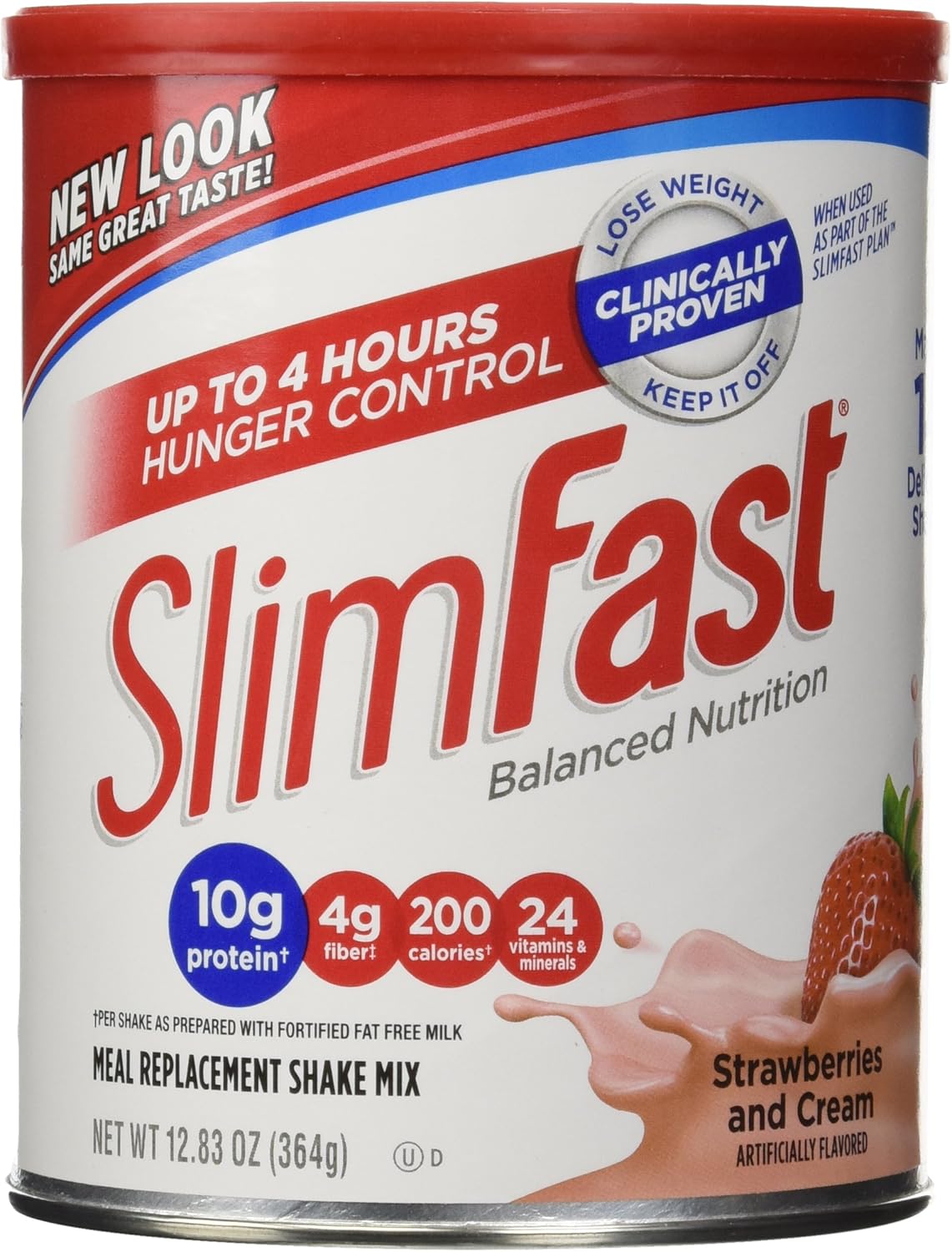 SlimFast Original Strawberries & Cream Meal Replacement Shake Mix – Weight Loss Powder – 12.83 Oz. Canister – 14 Servings - Pantry Friendly
