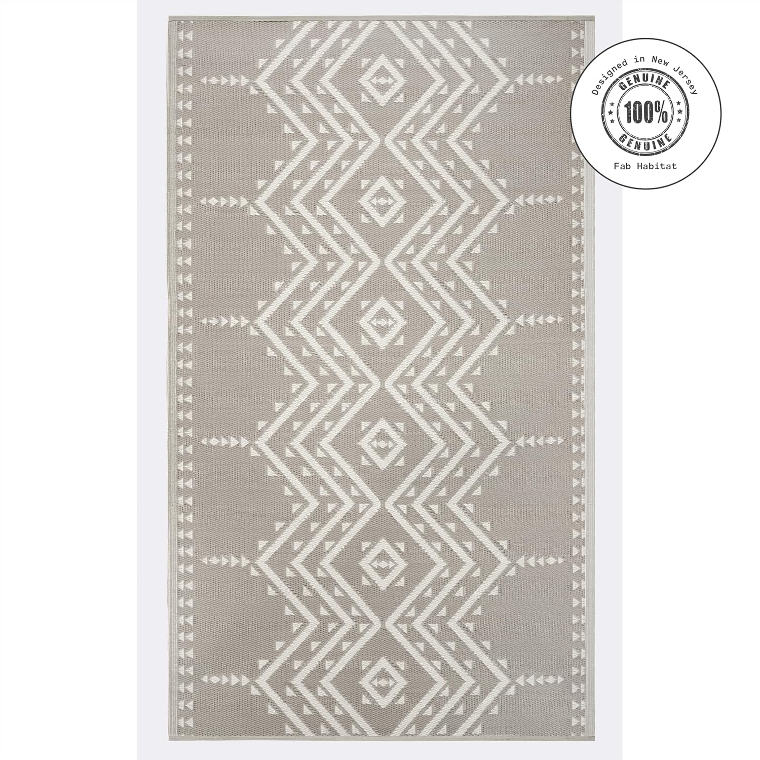 Fab Habitat Outdoor Rug - Waterproof, Fade Resistant, Crease-Free - Premium Recycled Plastic - Geo Tribal - Porch, Deck, Balcony, Mudroom