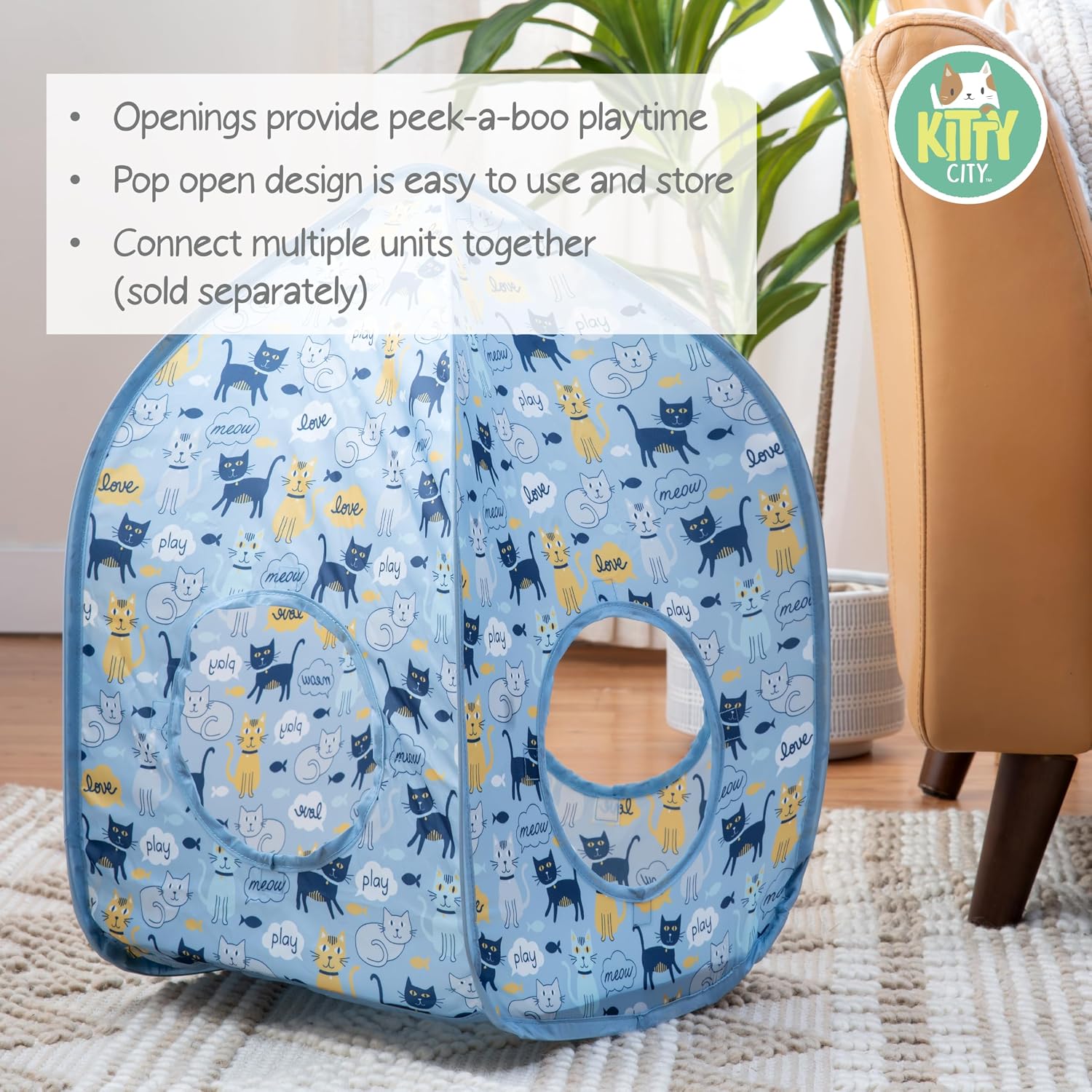 Kitty City Safari Jungle Pop-Up Cat Cube, Collapsible Indoor Cat Hideout & Play Cube with Peekaboo Openings, Easy Storage, 15” x 15” x 15”