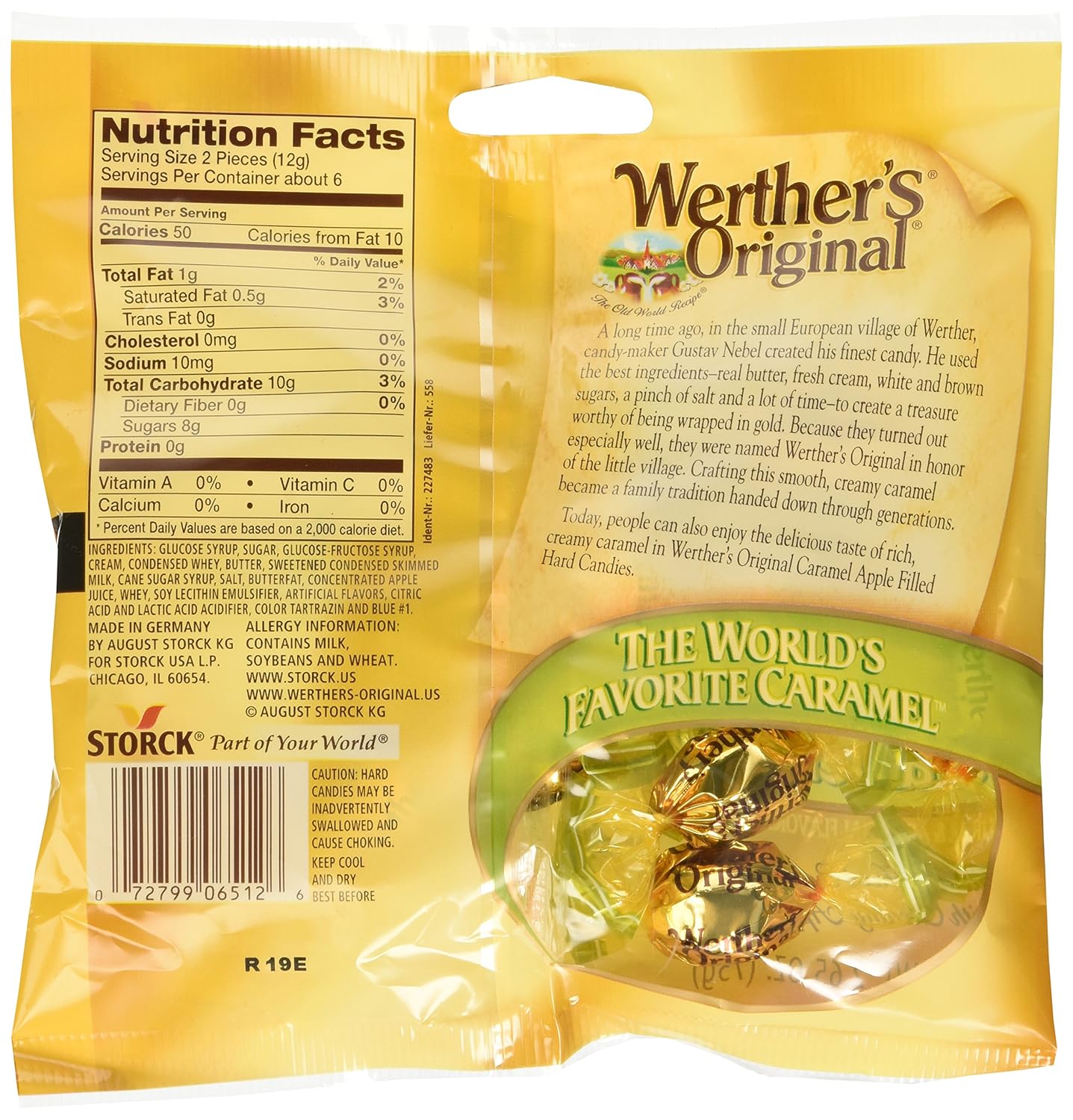 Werther's Original Caramel Apple Filled Hard Candies - Individually Wrapped Hard Candies for Halloween, Parties, or Snacks -2.65 oz Bags (Pack of 6)