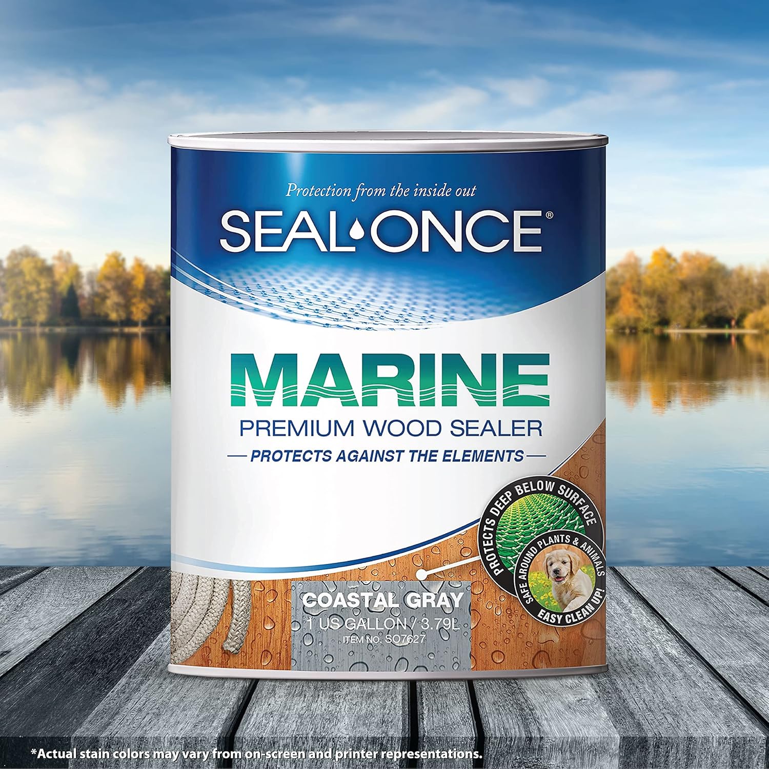 SEAL-ONCE Marine Penetrating Wood Sealer and Waterproofer, Clear, 1 Gallon | Waterproofer & Stain, Water-Based, Ultra-low VOC formula, For high-moisture areas