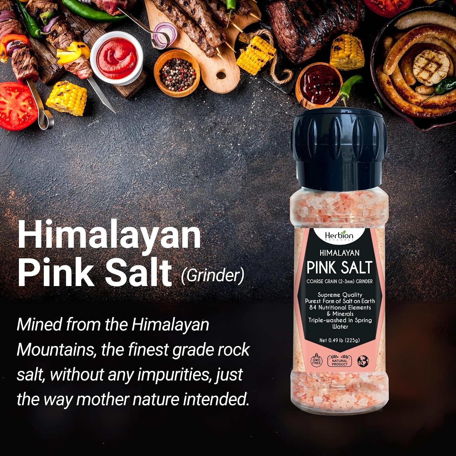 HERBION Naturals Himalayan Pink Salt Jar Fine Grain, GMO Free, Supreme Quality Chemical Free, Vegan, Kosher Certified, Fine Grain All Natural Salt