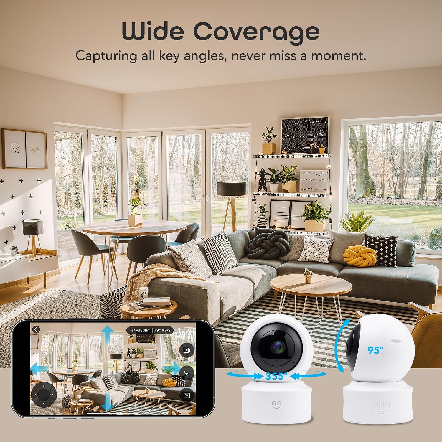 Geeni Scope Ultra 2K 360° Smart Indoor Camera, Auto-Tracking, 1440p HD | 360-degree auto-tracking motion detection, dual band Wi-Fi
