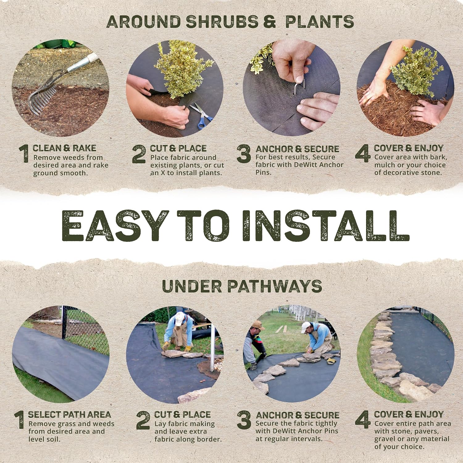 Dewitt Pro-5 Weed Barrier Fabric 5 oz, 6 x 250 Feet – Heavy-Duty | Woven Landscape Ground Cover Mat for Raised Garden Bed, Greenhouse Gardening, Outdoor Landscaping, and Commercial Planting