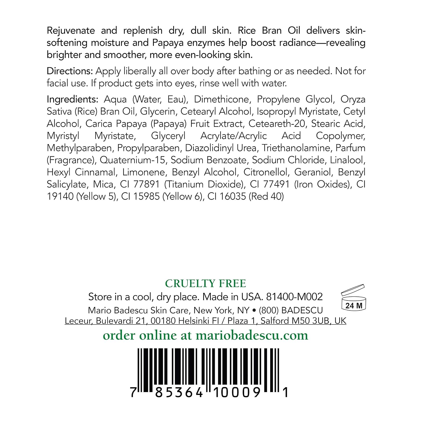 Mario Badescu Body Lotion, Nourishing and Softening Body and Hand Moisturizer For All Skin Types