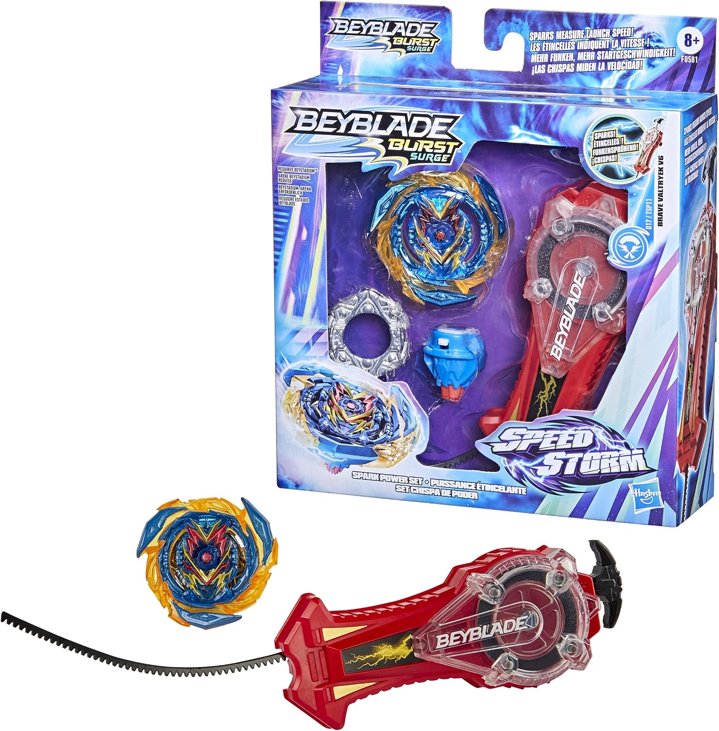 Bey Blade Burst Surge Speedstorm Spark Power Set - Battle Game Set with Sparking Launcher and Right-Spin Battling Top Toy, Red