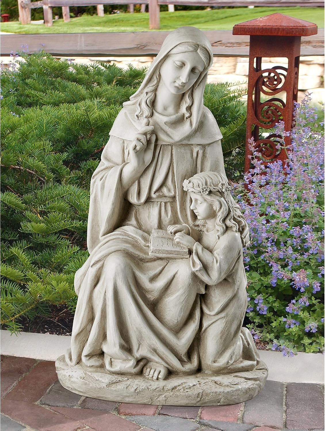 Design Toscano Anne with Young Mother Mary Holy Religious Garden Statue, 12 inches wide, 21 inches tall, Cast Stone Resin, Antique Stone Finish