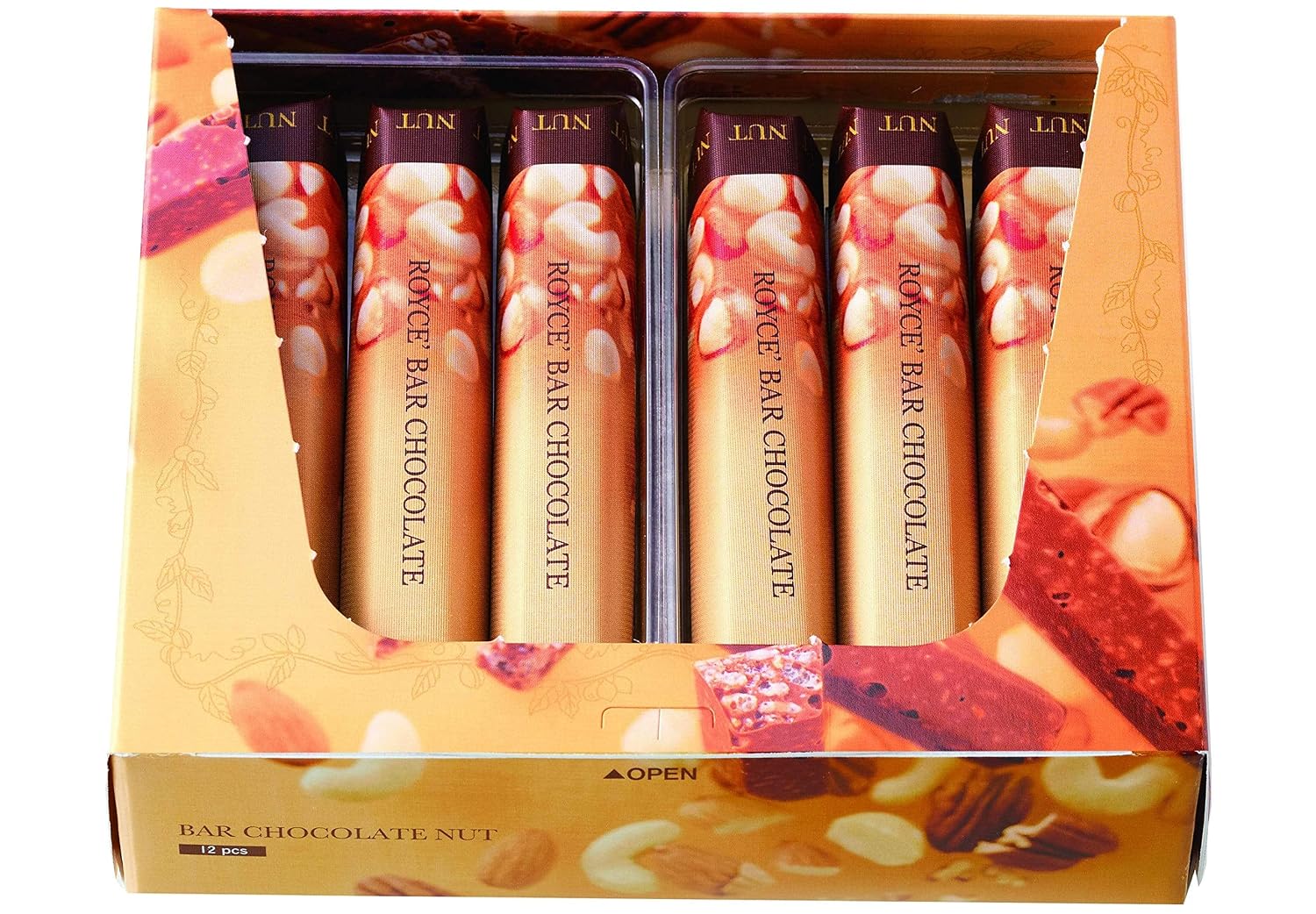ROYCE' Nut Bar Chocolate - Chocolate Bar with Nuts| Gourmet Snack for Gifting & Indulging | Japanese Chocolate Bar from Hokkaido (12 Pieces of Chocolate)
