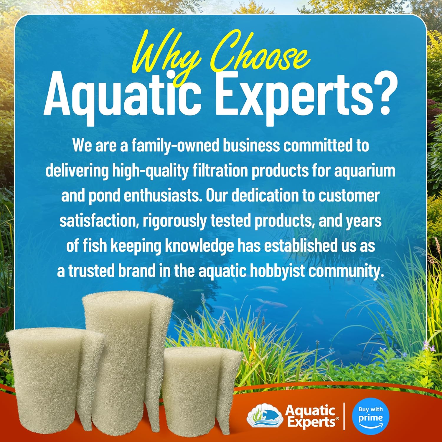 Aquatic Experts Cream COARSE Pond Filter Pad - 2 inch Thick - Bulk Roll Water Garden Filter Pond Media - Made in USA, (12" x 36")