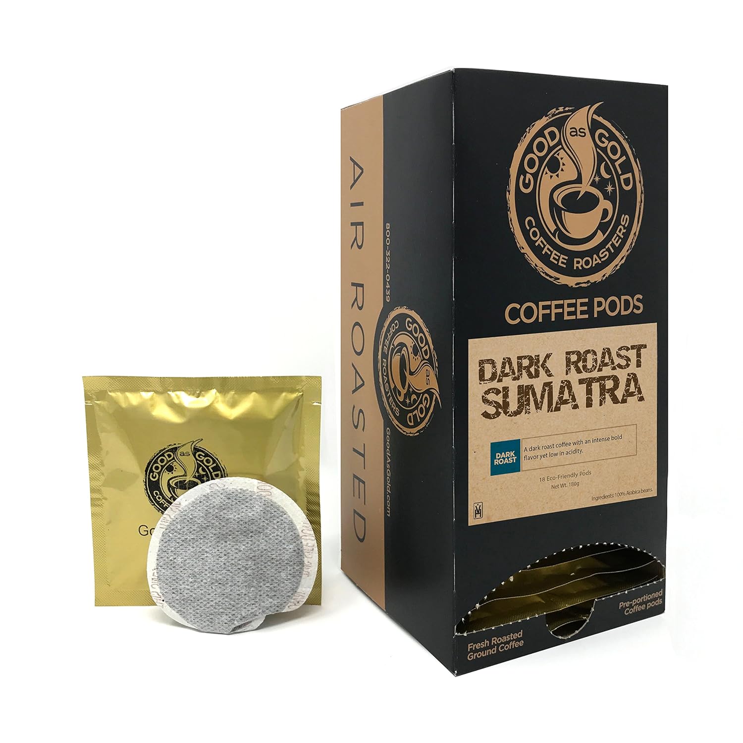 SUMATRA DARK ROAST COFFEE PODS - Good As Gold Coffee - (1 Box / 18 Single Serve Coffee Pods)