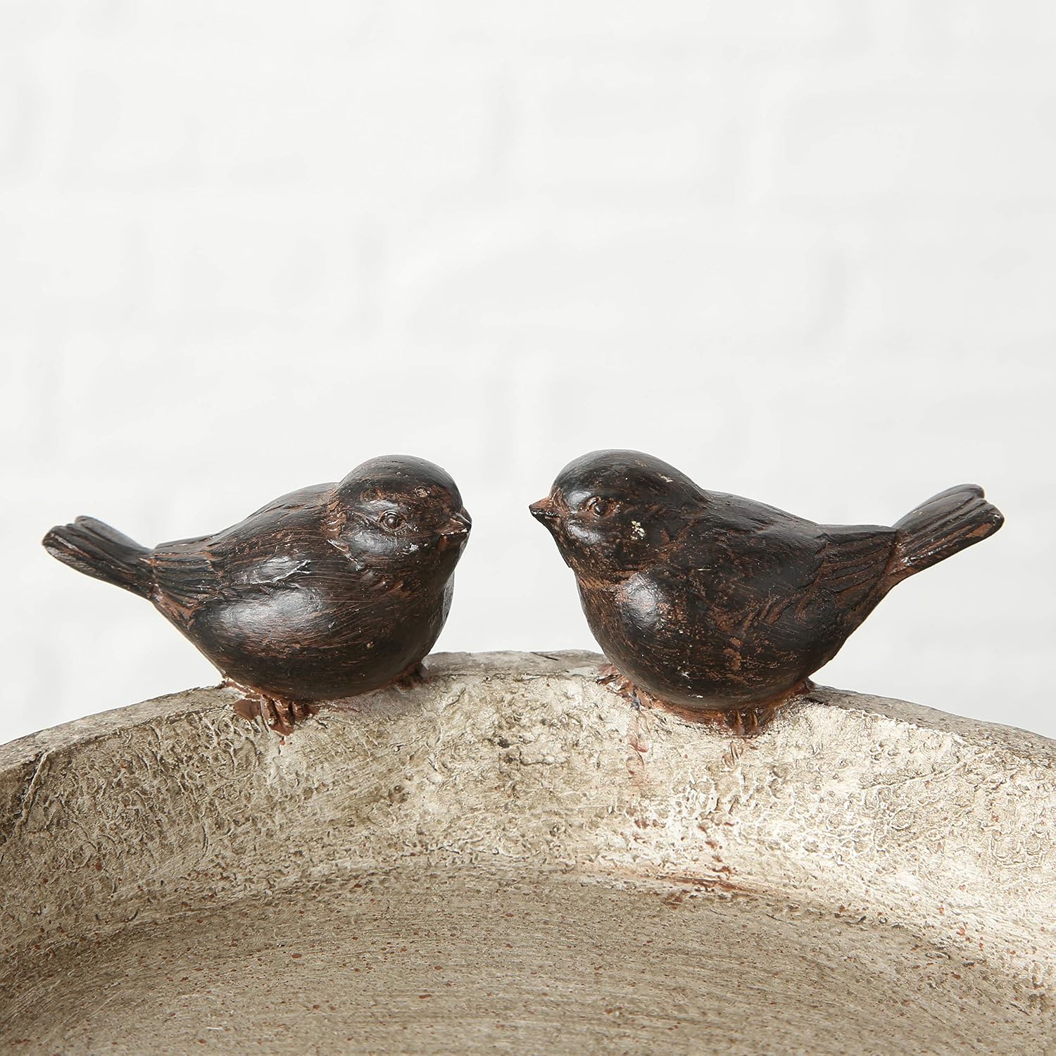Bird Bath with 2 Snails, Off White Stone Finished Basin and Brown, All Weather Poly Resin, 8 1/4 inches Diameter (21cm)