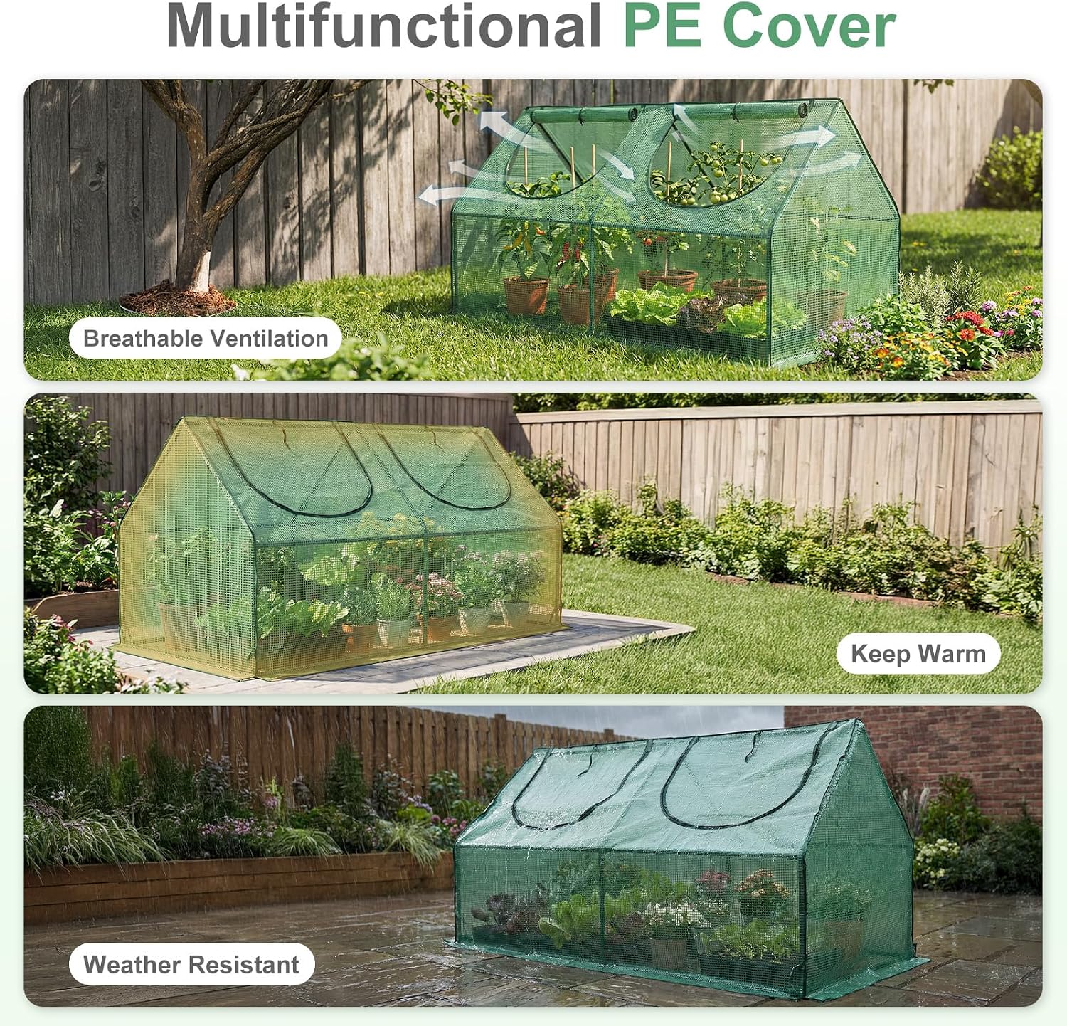 Aoodor 6 x 3 x 3 ft Mini Greenhouse with 2 Zipper Doors, Water-Resistant, UV-Protected for Flowers, Vegetables, and Herbs, Green