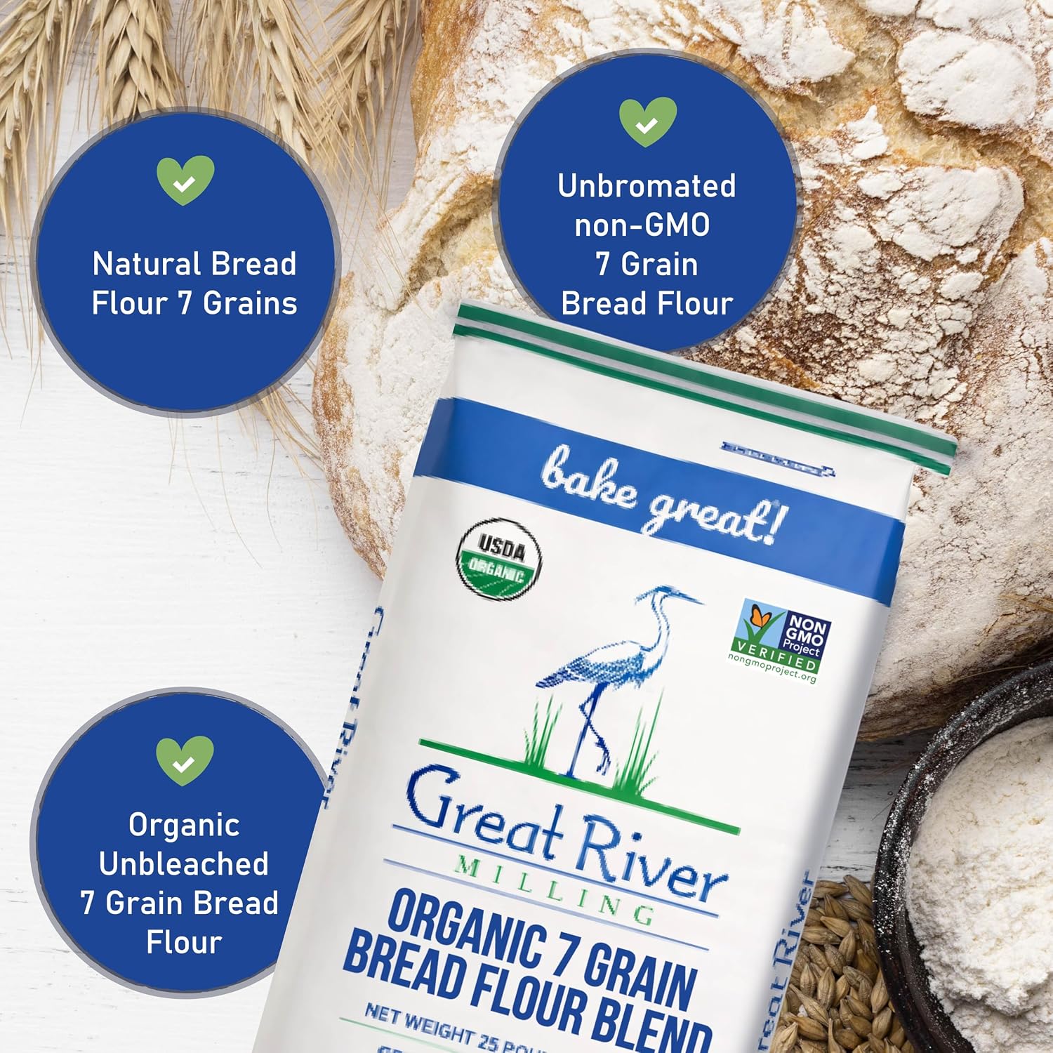 Great River Milling Organic 7 Grain Bread Flour, 25 lb