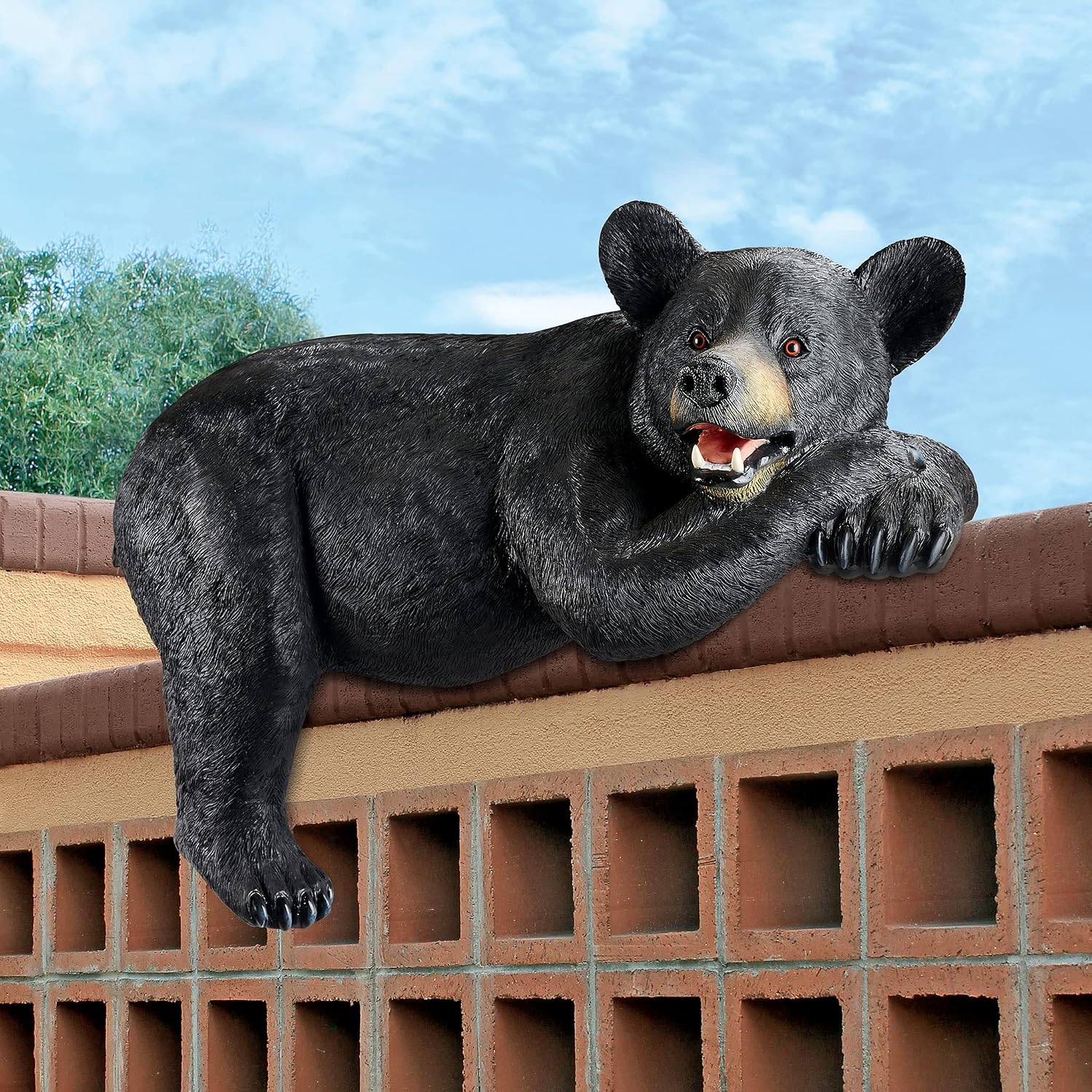Design Toscano Lemont the Lovable Lounger Climbing Black Bear Roof Mount Outdoor Garden Statue, 34 Inch Long, Cast Stone Resin, Woodland Black Finish