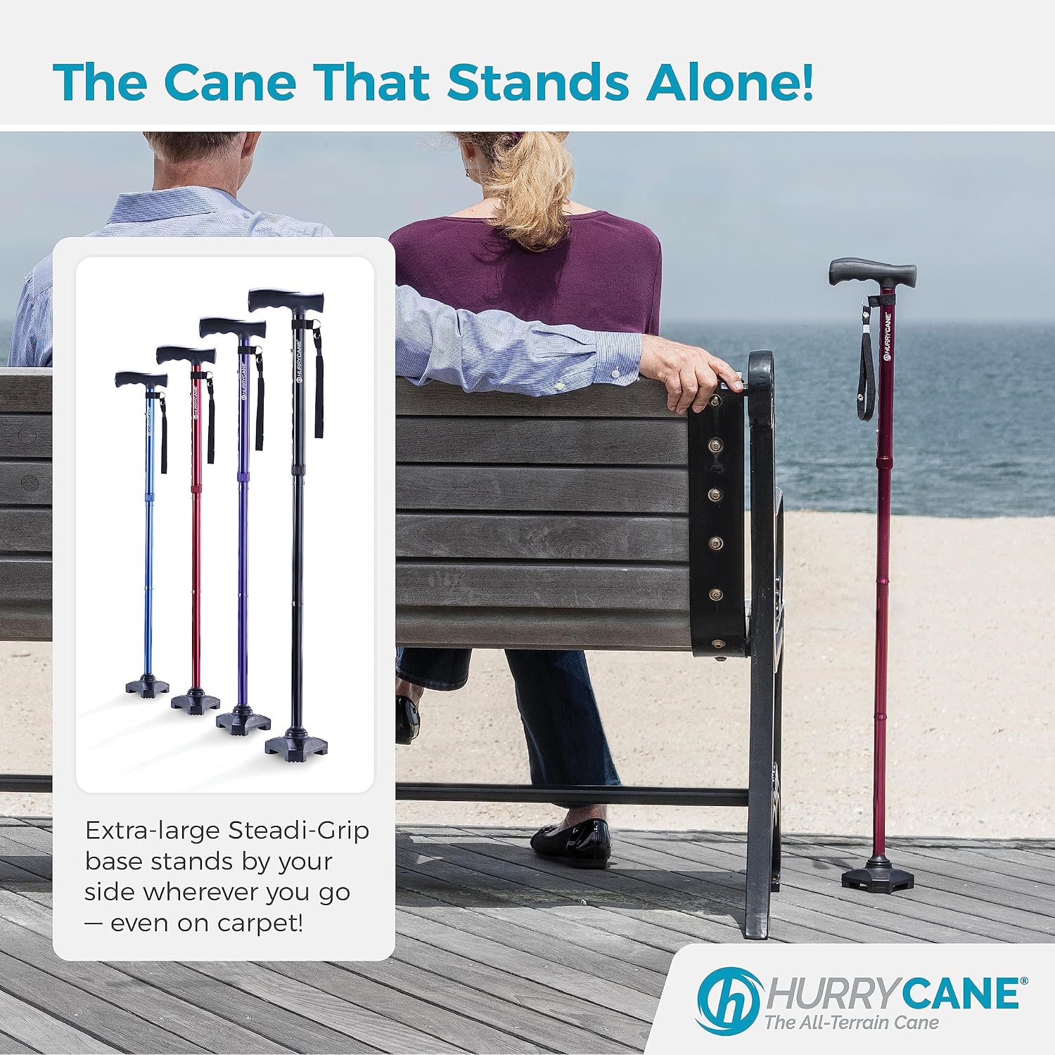 HurryCane Freedom Edition Foldable Walking Cane with T Handle
