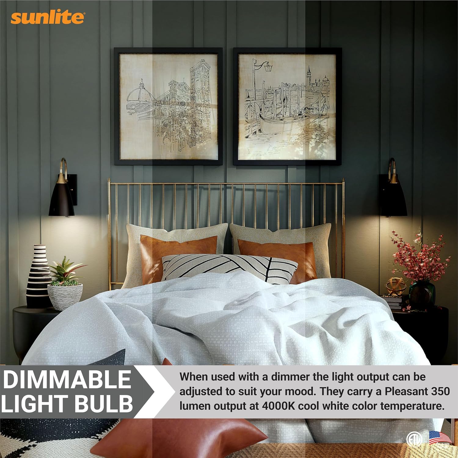 Sunlite G16.5 Light Bulb LED, 5W (40W Equiv.), 350 Lumens, Dimmable, Type G Globe Shape E12 Candelabra Base, Short Bulbs, Vanity Mirror Bulbs, 2700K Soft White, Frosted, 6 Count
