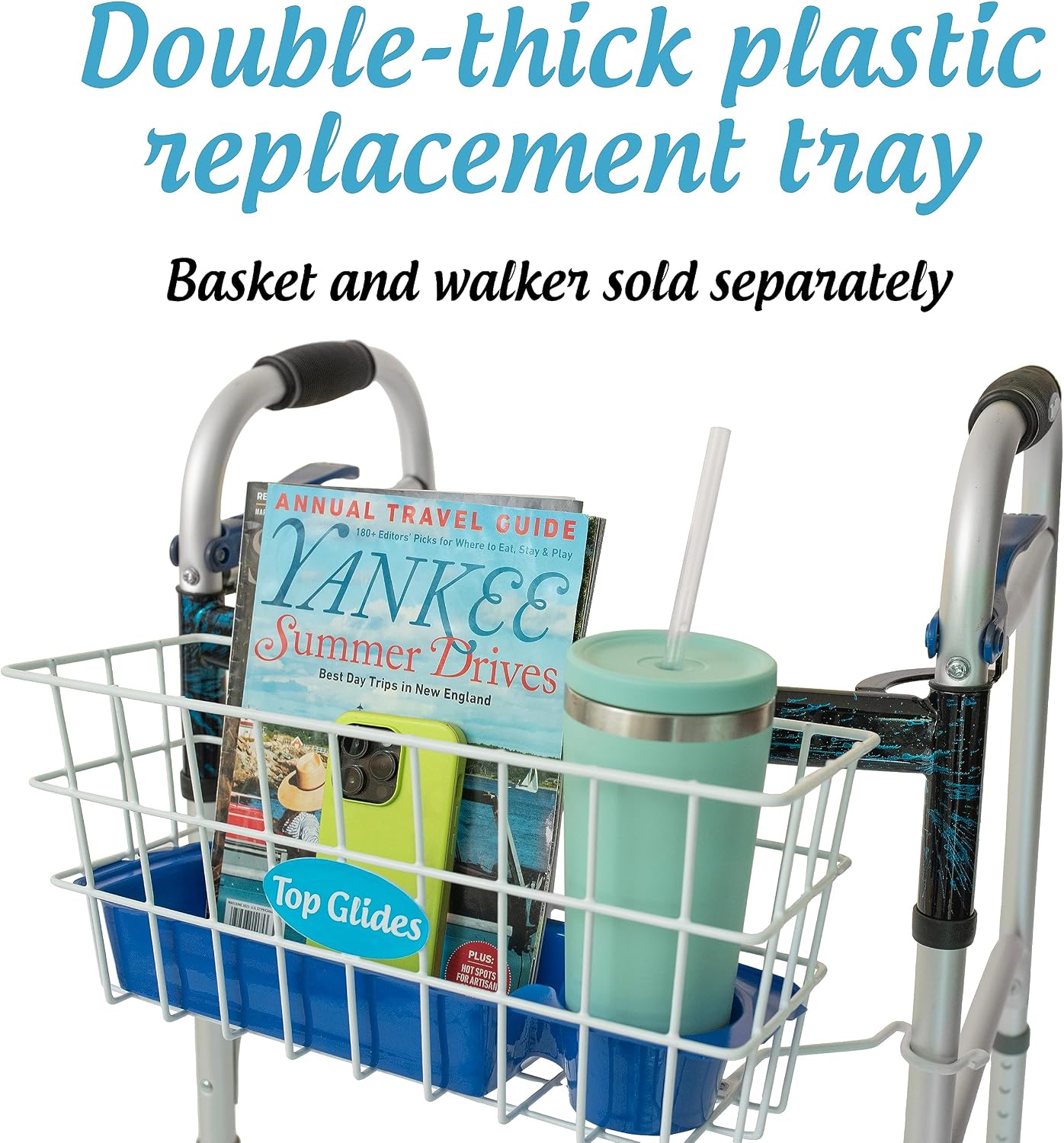 Heavy Duty Clear Plastic Insert/Tray/Cup Holder for Walker Basket