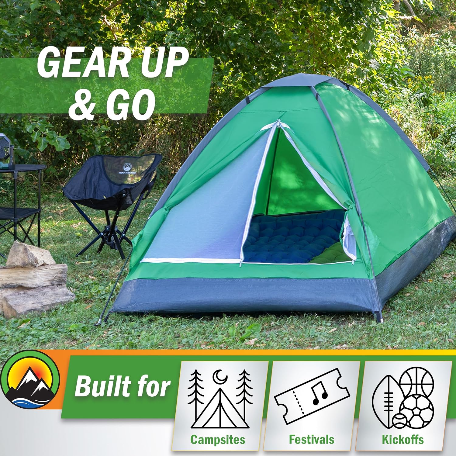 2 Person Camping Tent with Rain Fly and Carrying Bag - Lightweight Outdoor Tent for Backpacking, Hiking, or Beach Use by Wakeman Outdoors (Green)