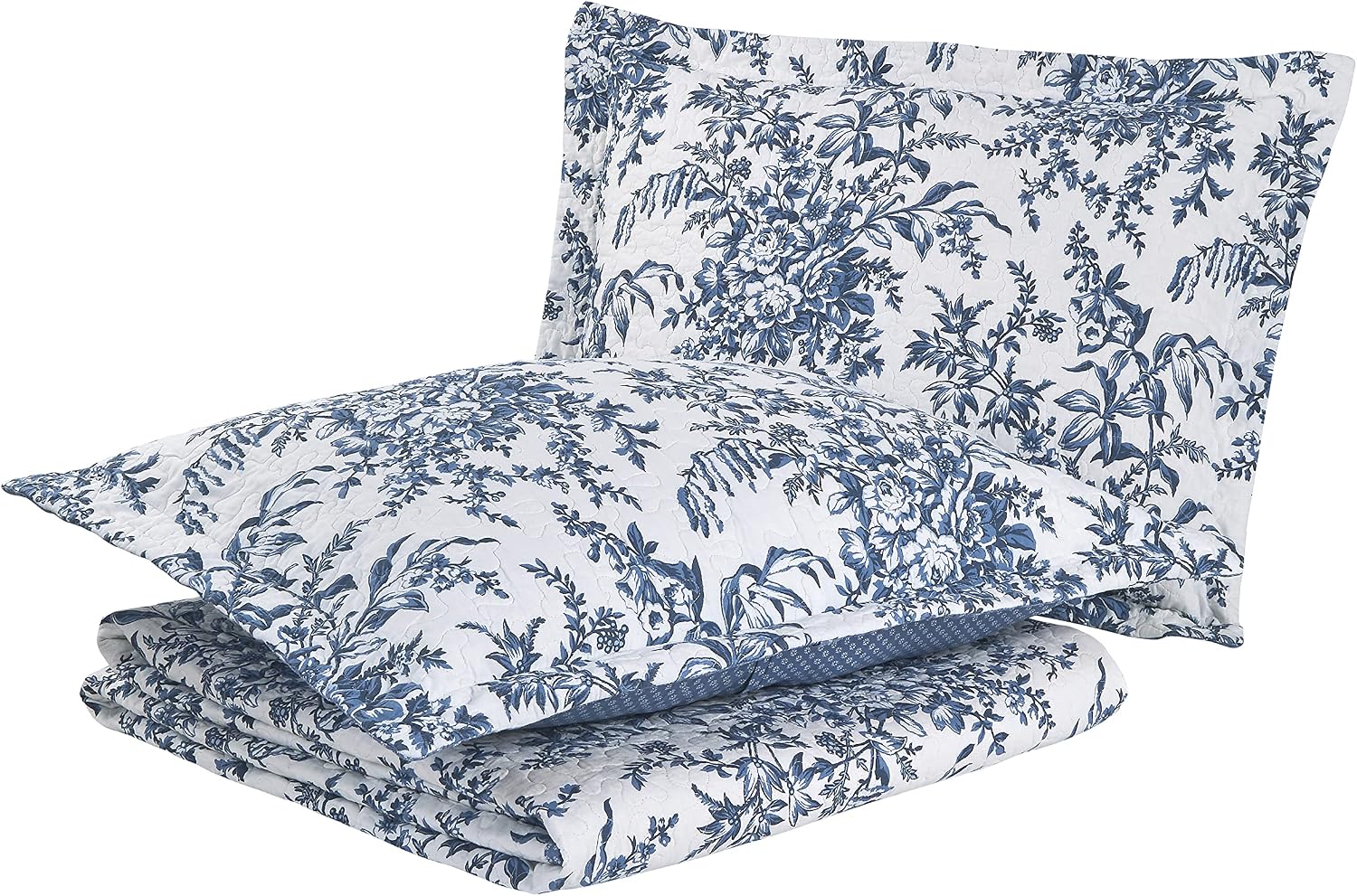 Laura Ashley – Queen Quilt Set, Soft & Lightweight Bedding with Matching Shams, Reversible Floral Room Decor, College Dorm Room Essentials (Bedford Blue)