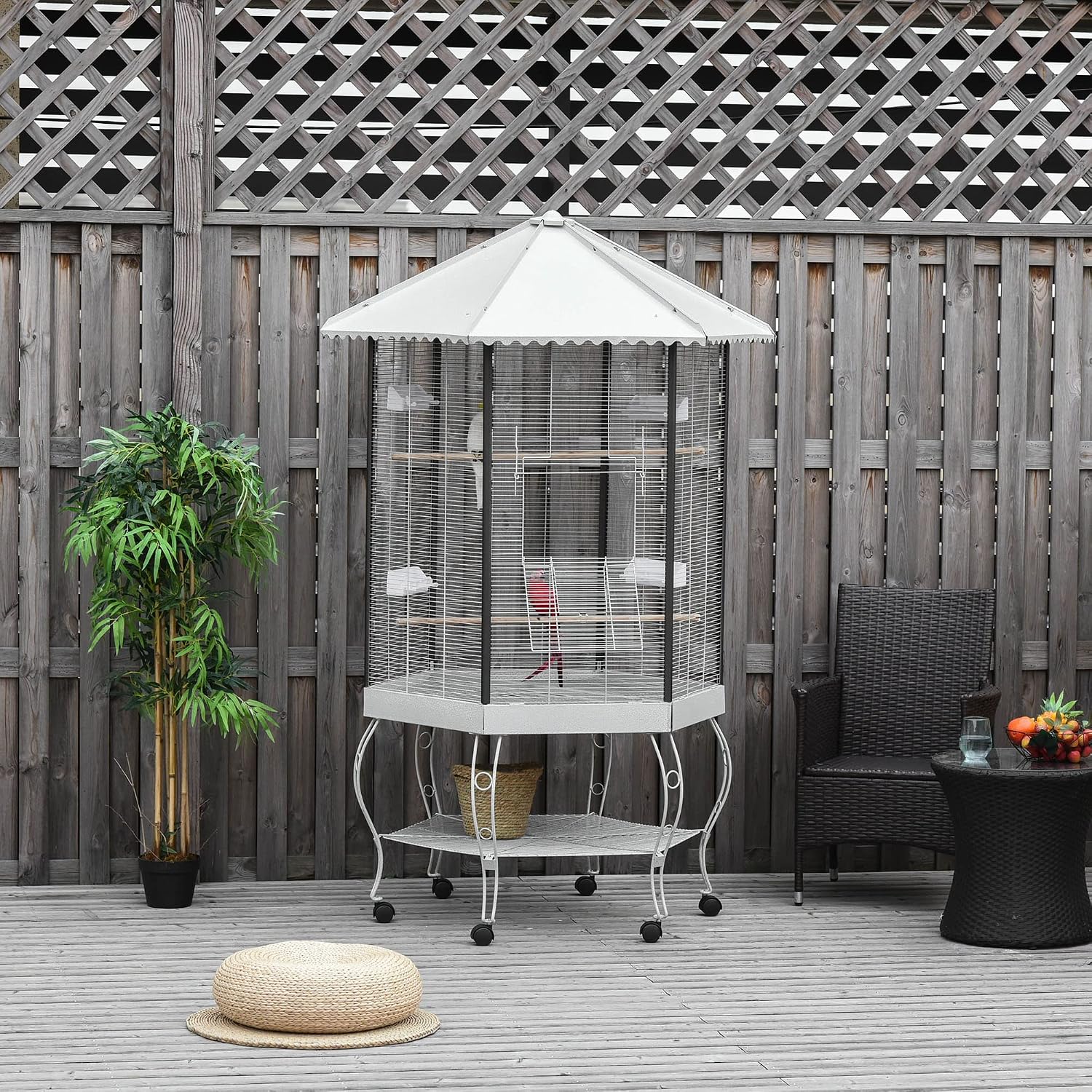 PawHut 44" Hexagon Covered Canopy Portable Aviary Flight Bird Cage With Storage | Hexagon